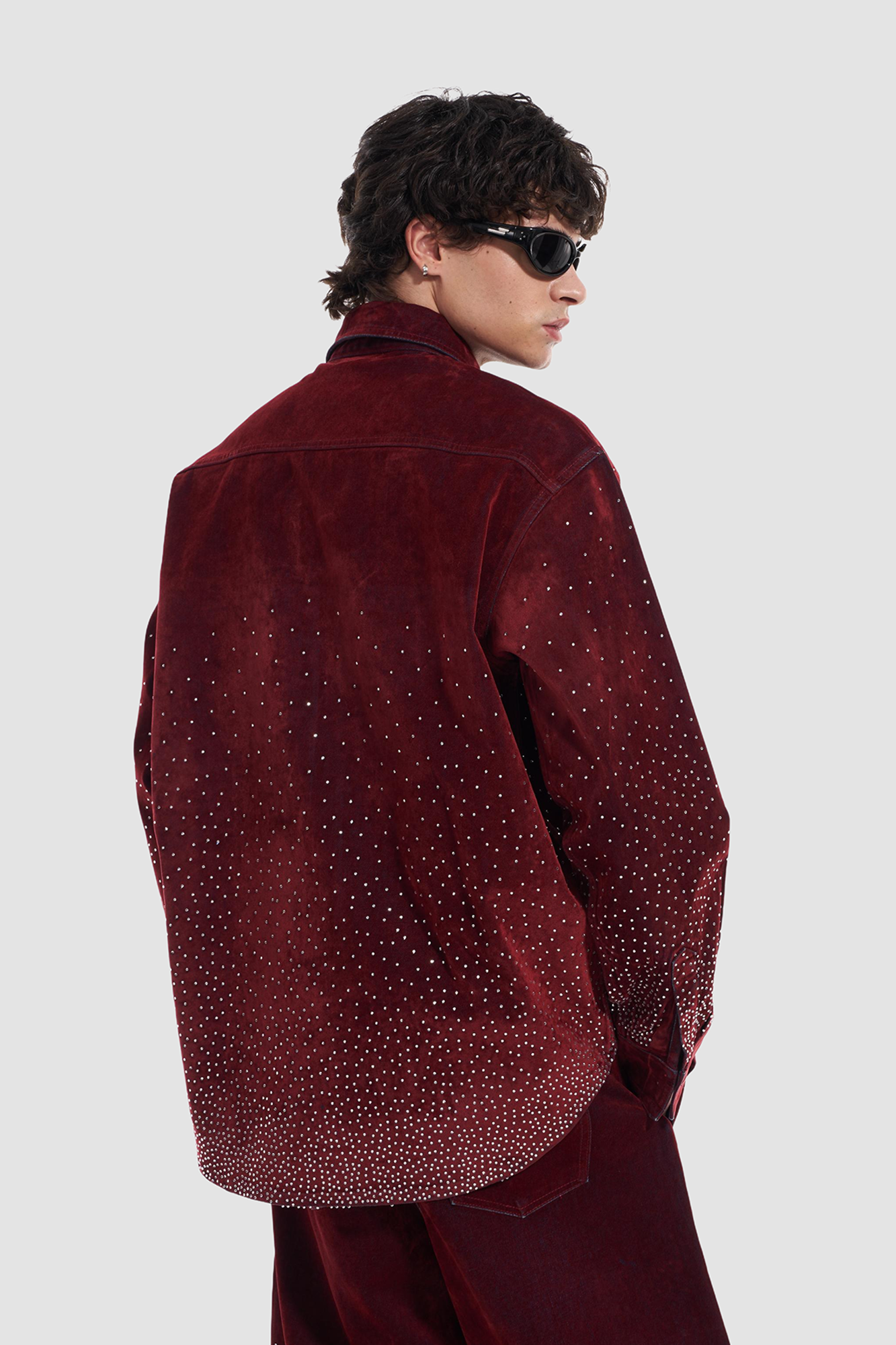 VANN VALRENCE Diamond-Studded Velvet Shirt Jacket