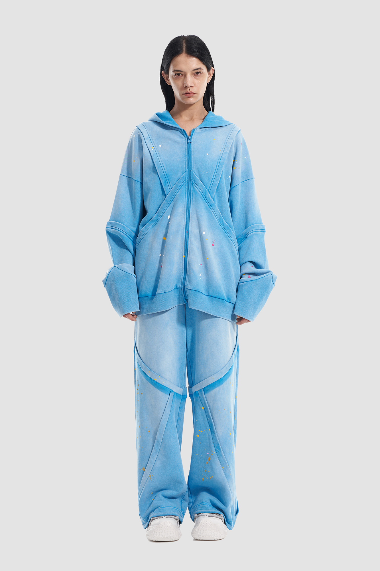 VANN VALRENCE Washed Paint-Splattered Paneled Pants