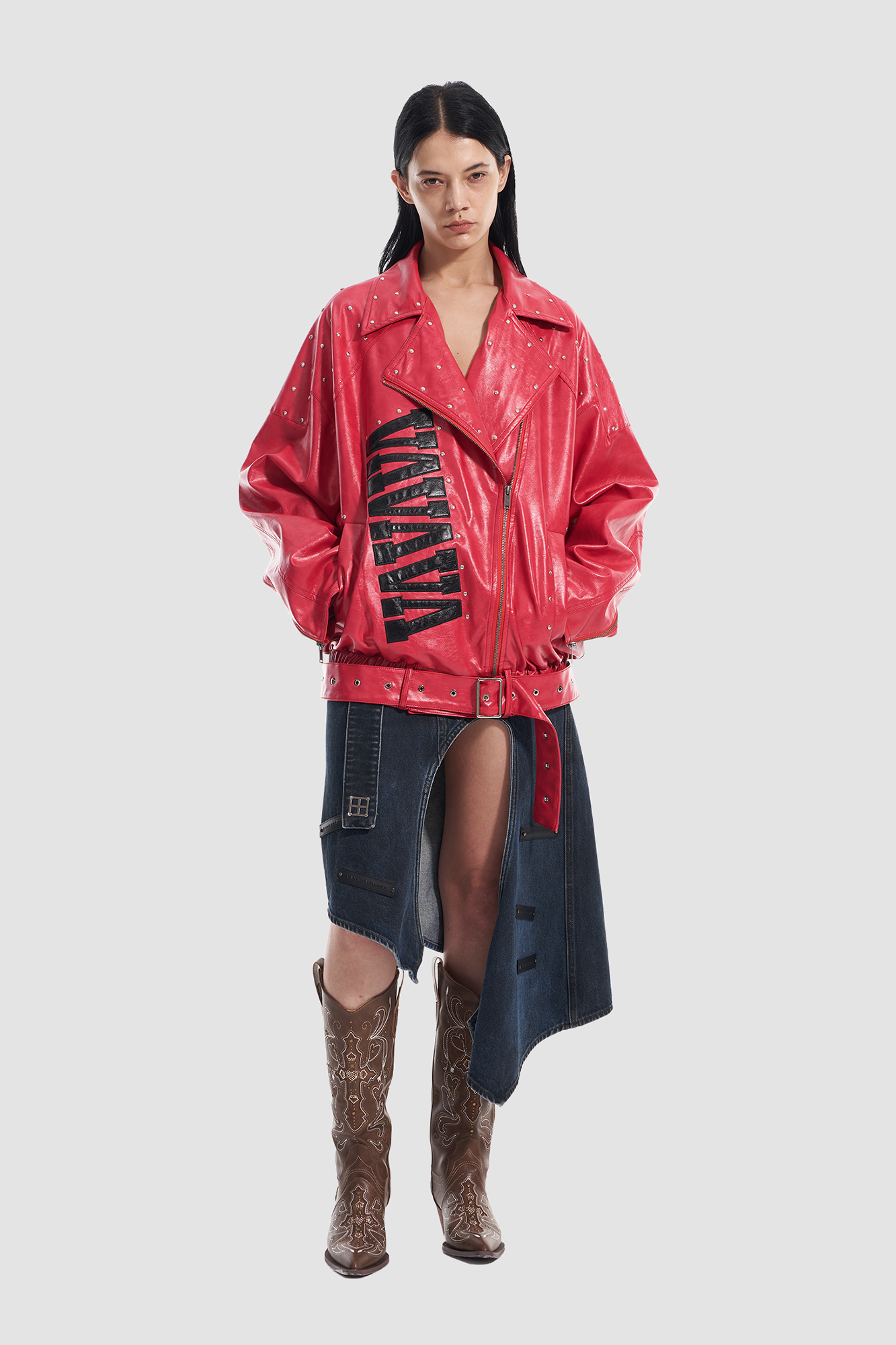 VANN VALRENCE Studded LOGO Faux Leather Biker Jacket