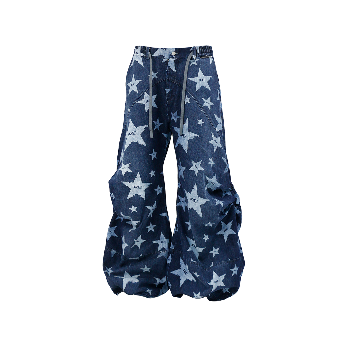 RELABEL Washed Star Full-Print Pleated Wide-Leg Jeans