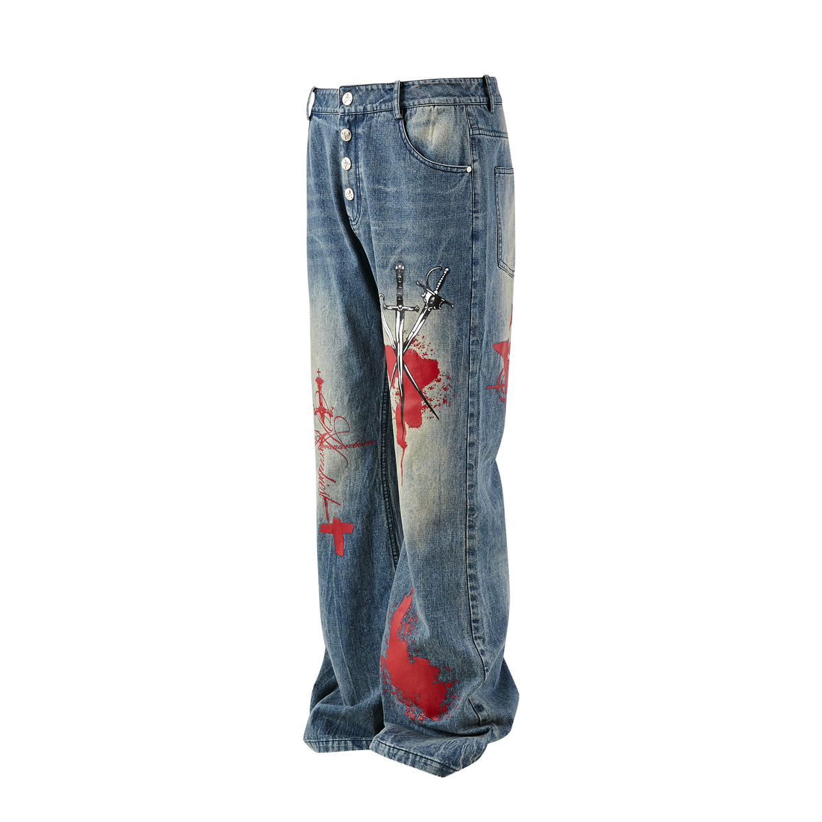 PASET Retro Washed Graphic Flared Jeans