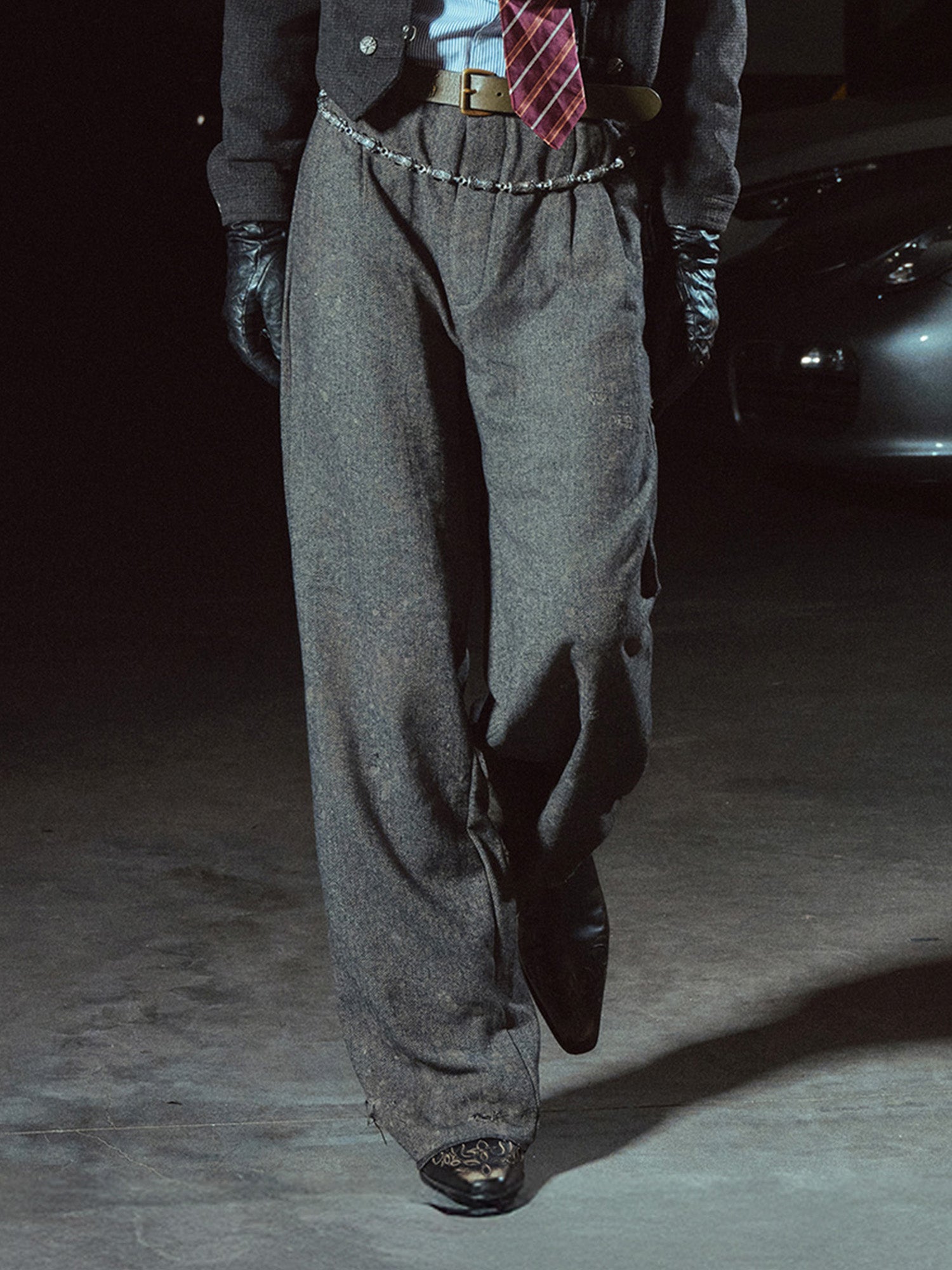 RICHILL Distressed-Hem Herringbone Trousers, premium urban and streetwear designers apparel on PROJECTISR.com, RICHILL