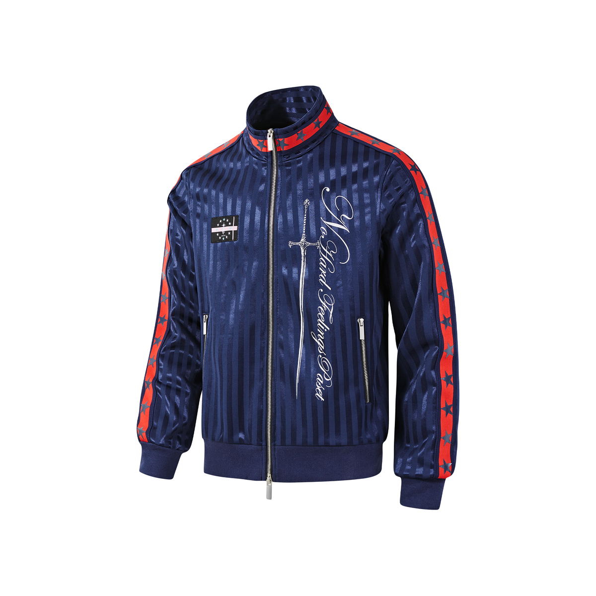 PASET Striped Star-Graphic Spliced Stand-Collar Zip Jacket