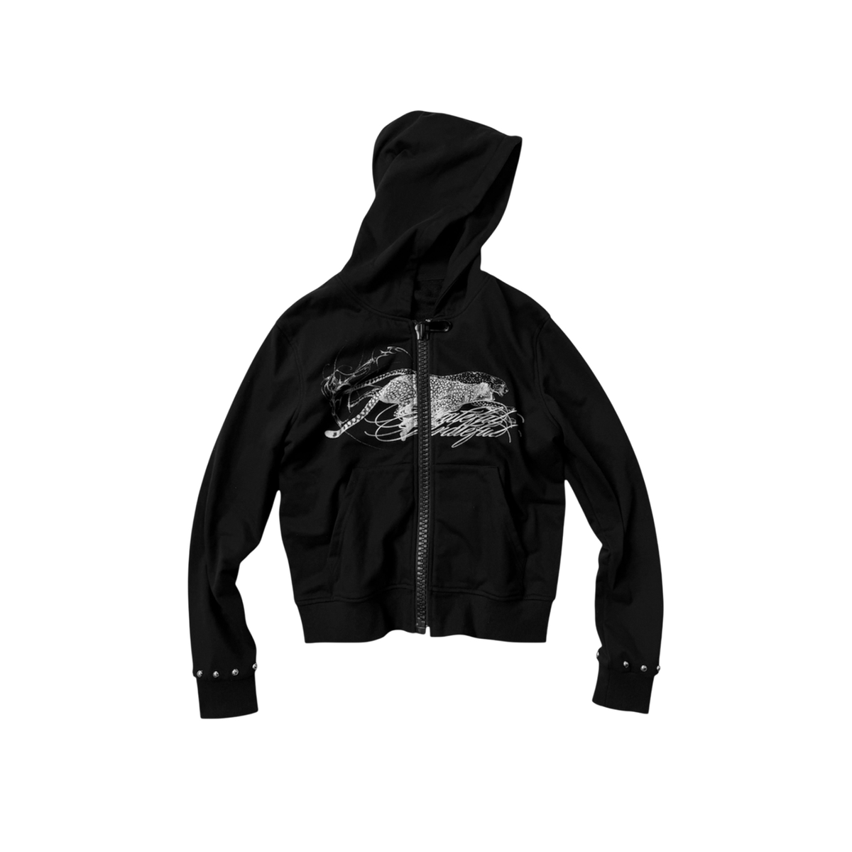 SAXGENWON Studded Zip-Up Iridescent Leopard Hoodie