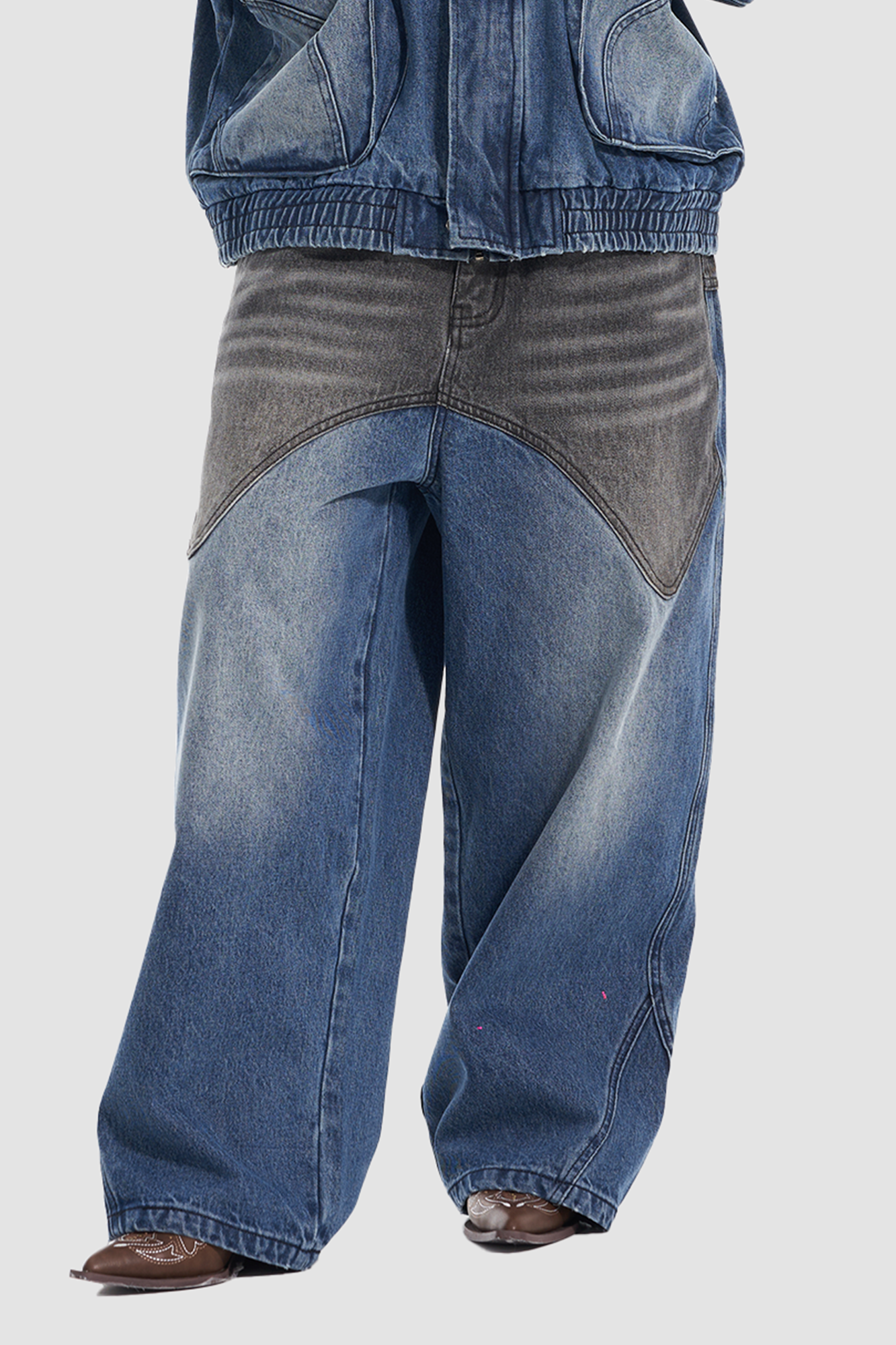 VANN VALRENCE Contrast Faded-Wash Paneled Jeans