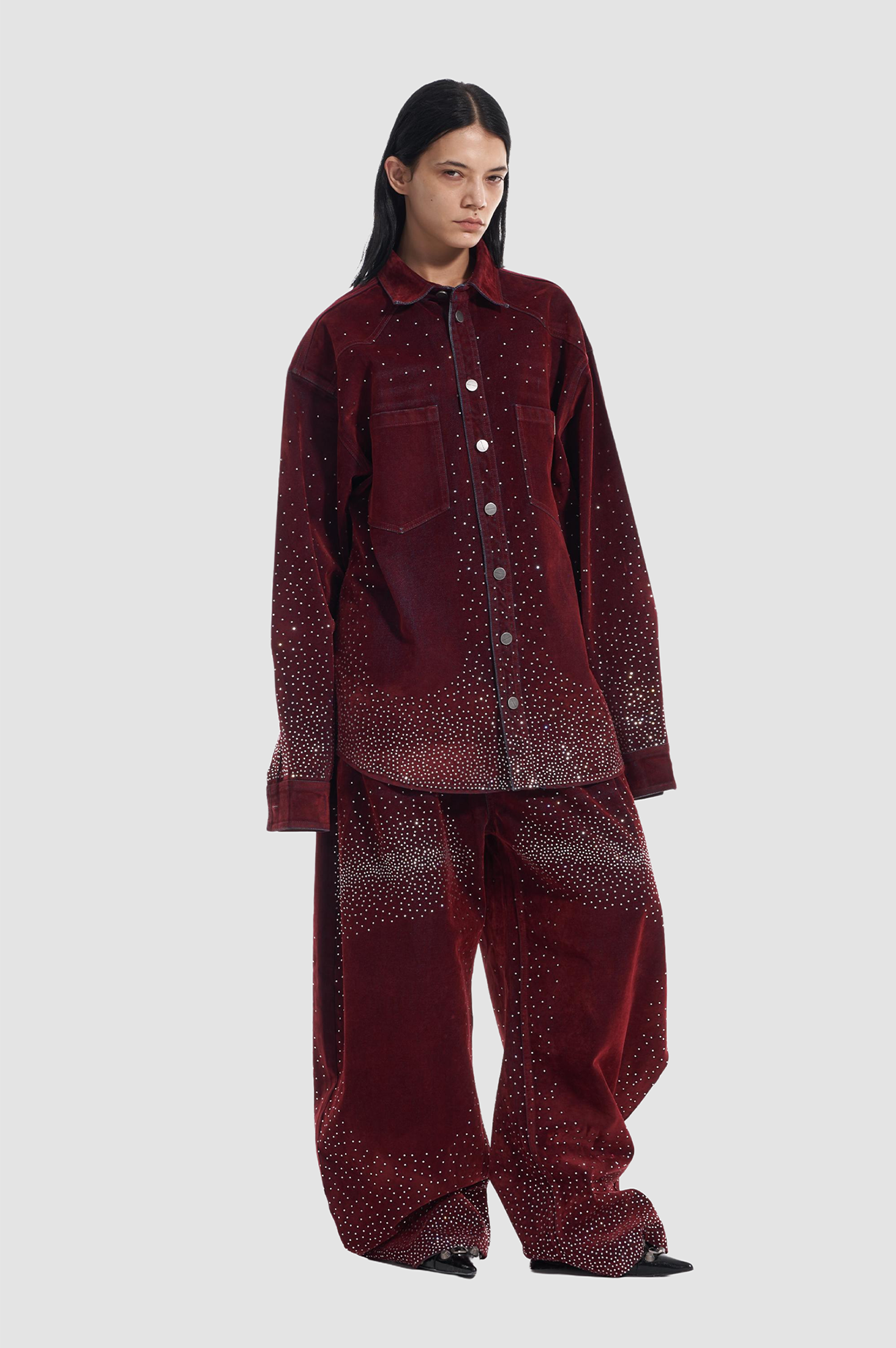 VANN VALRENCE Diamond-Studded Velvet Shirt Jacket