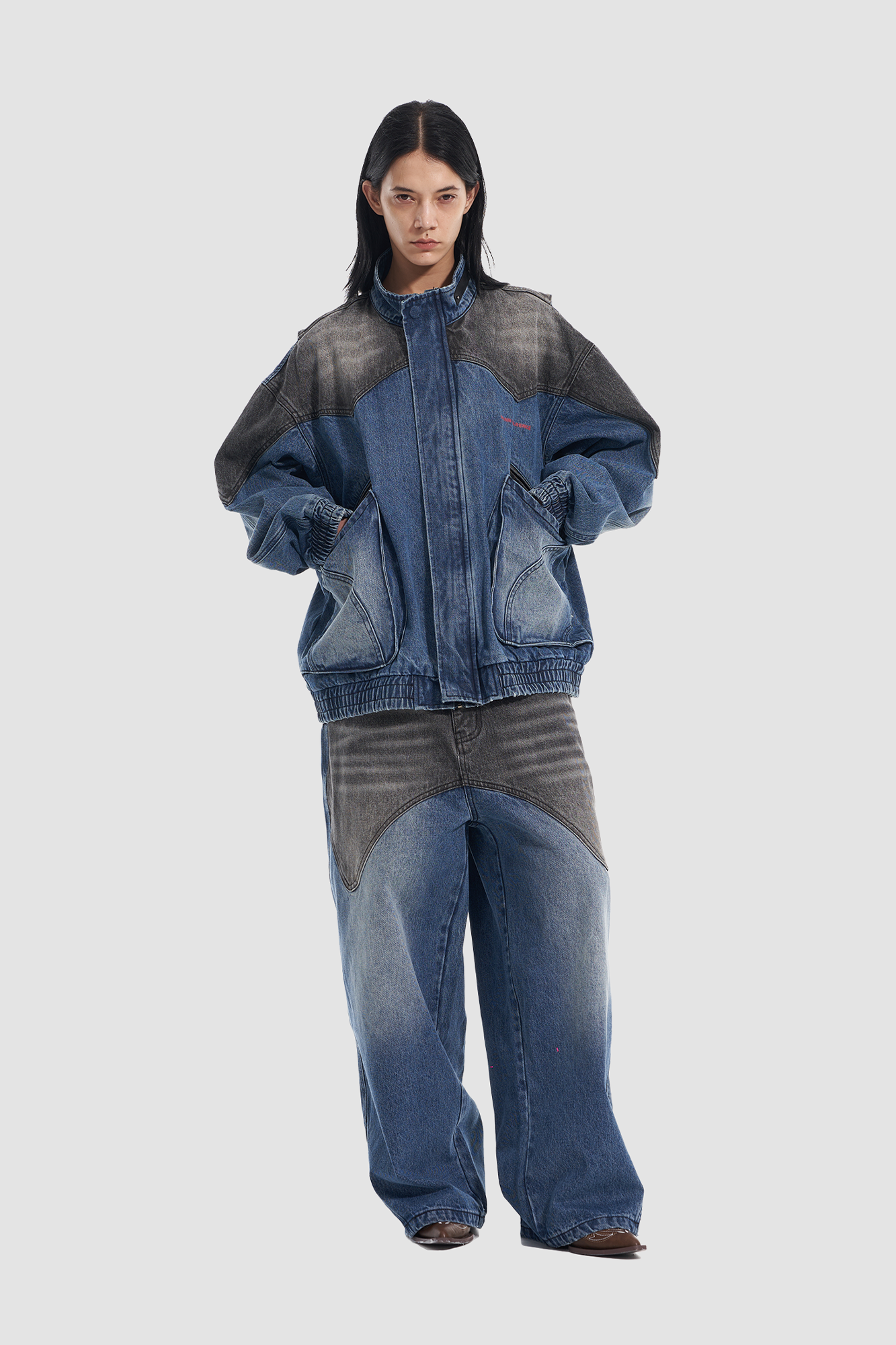 VANN VALRENCE Contrast Faded-Wash Paneled Jeans