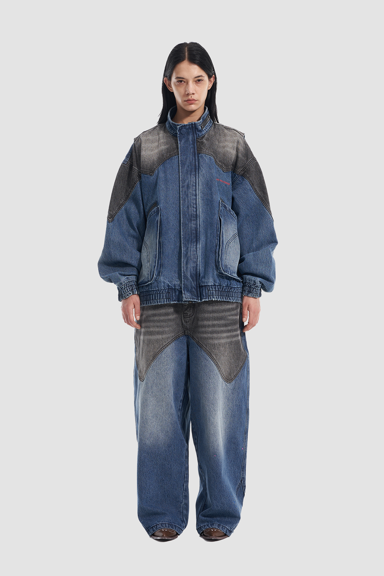 VANN VALRENCE Faded-Wash Paneled Denim Jacket