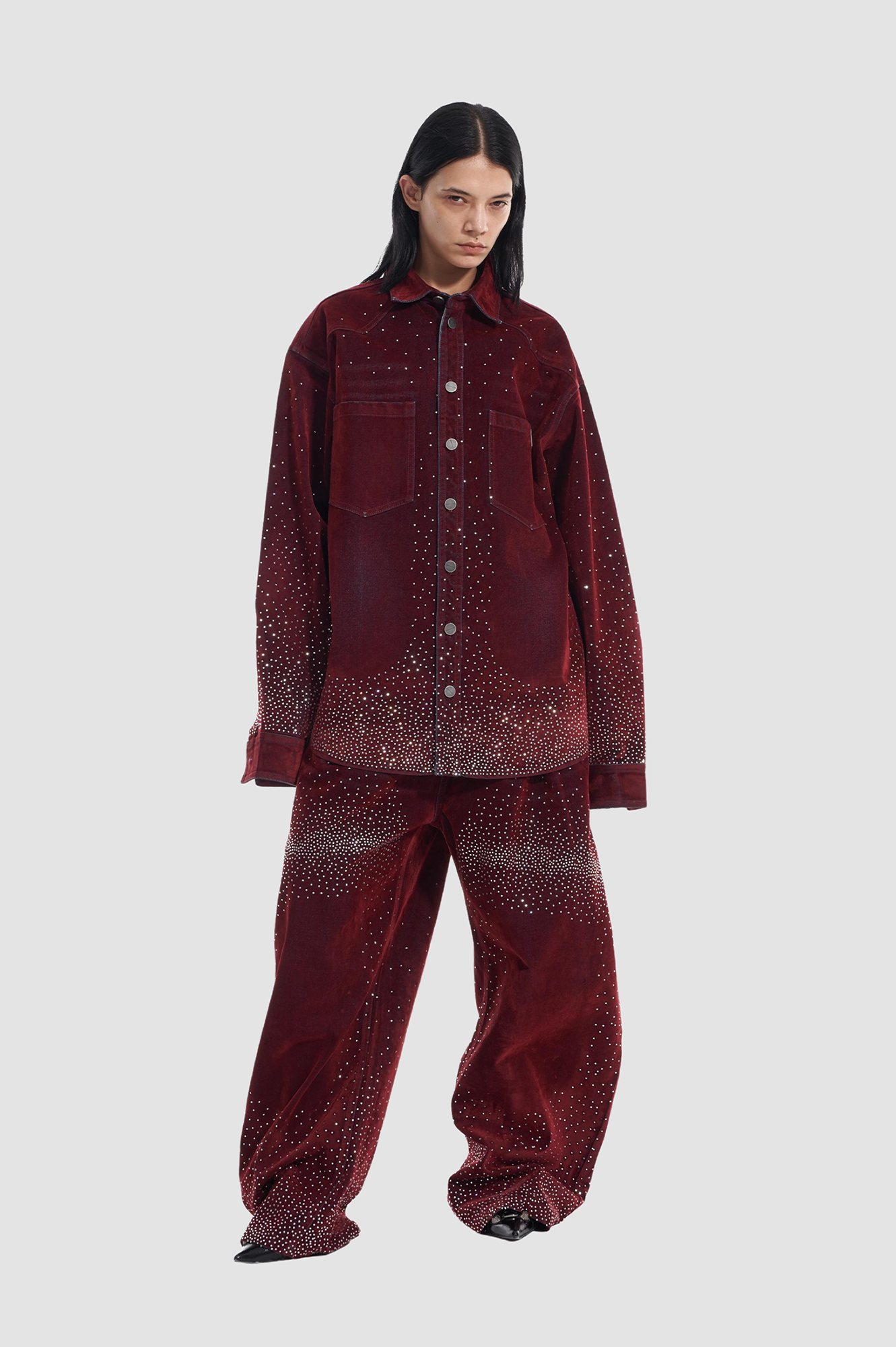 VANN VALRENCE Diamond-Studded Velvet Shirt Jacket