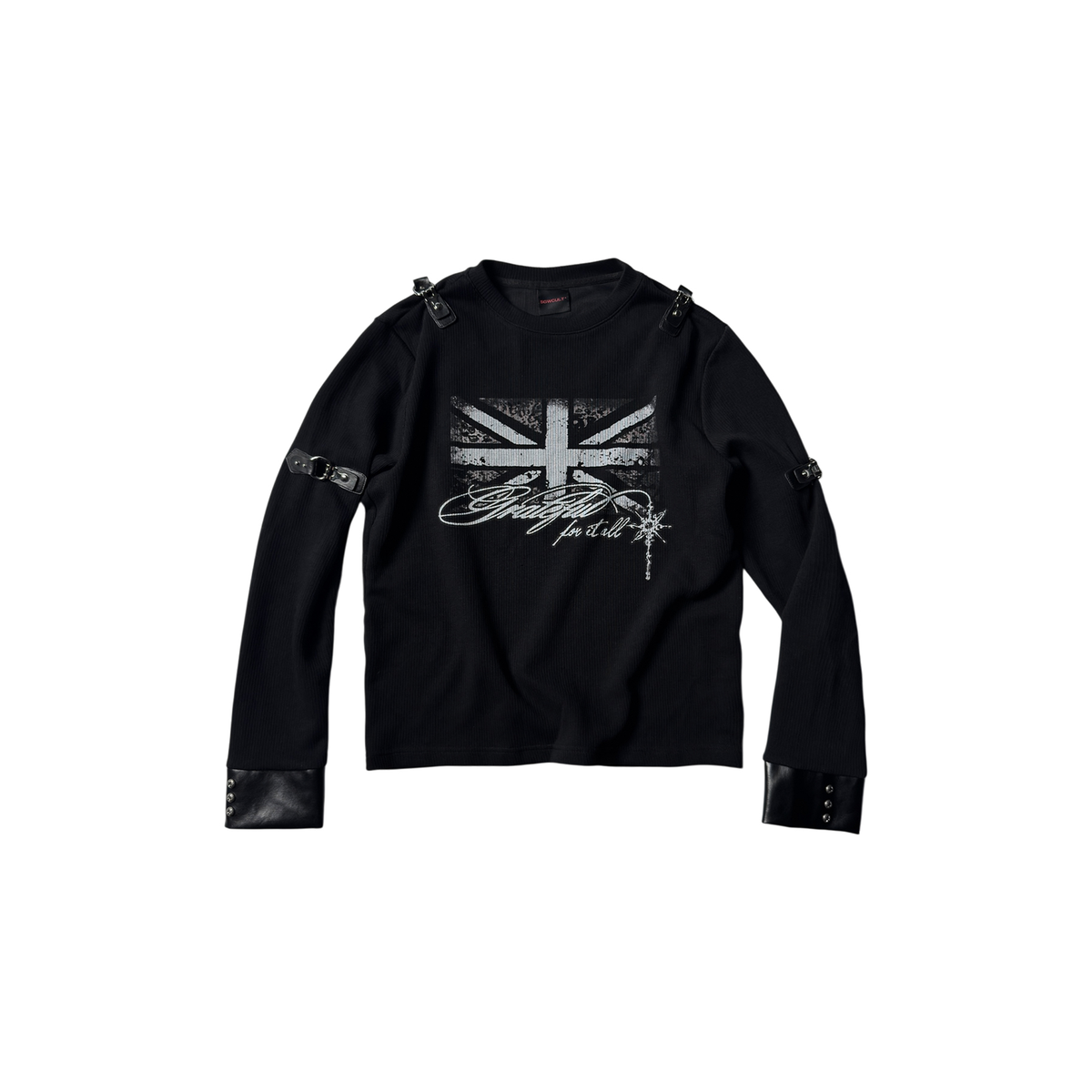 SAXGENWON Union Jack Rivet Spliced Punk Long-Sleeve Tee