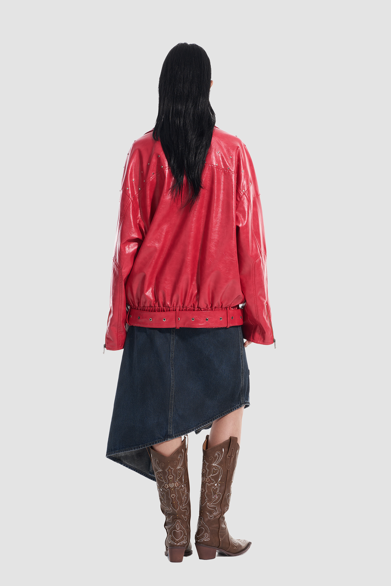 VANN VALRENCE Studded LOGO Faux Leather Biker Jacket