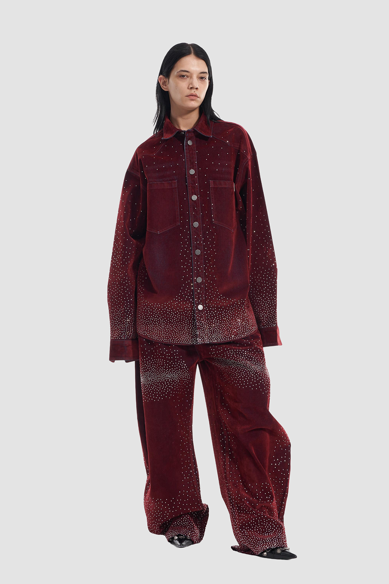 VANN VALRENCE Diamond-Studded Velvet Shirt Jacket