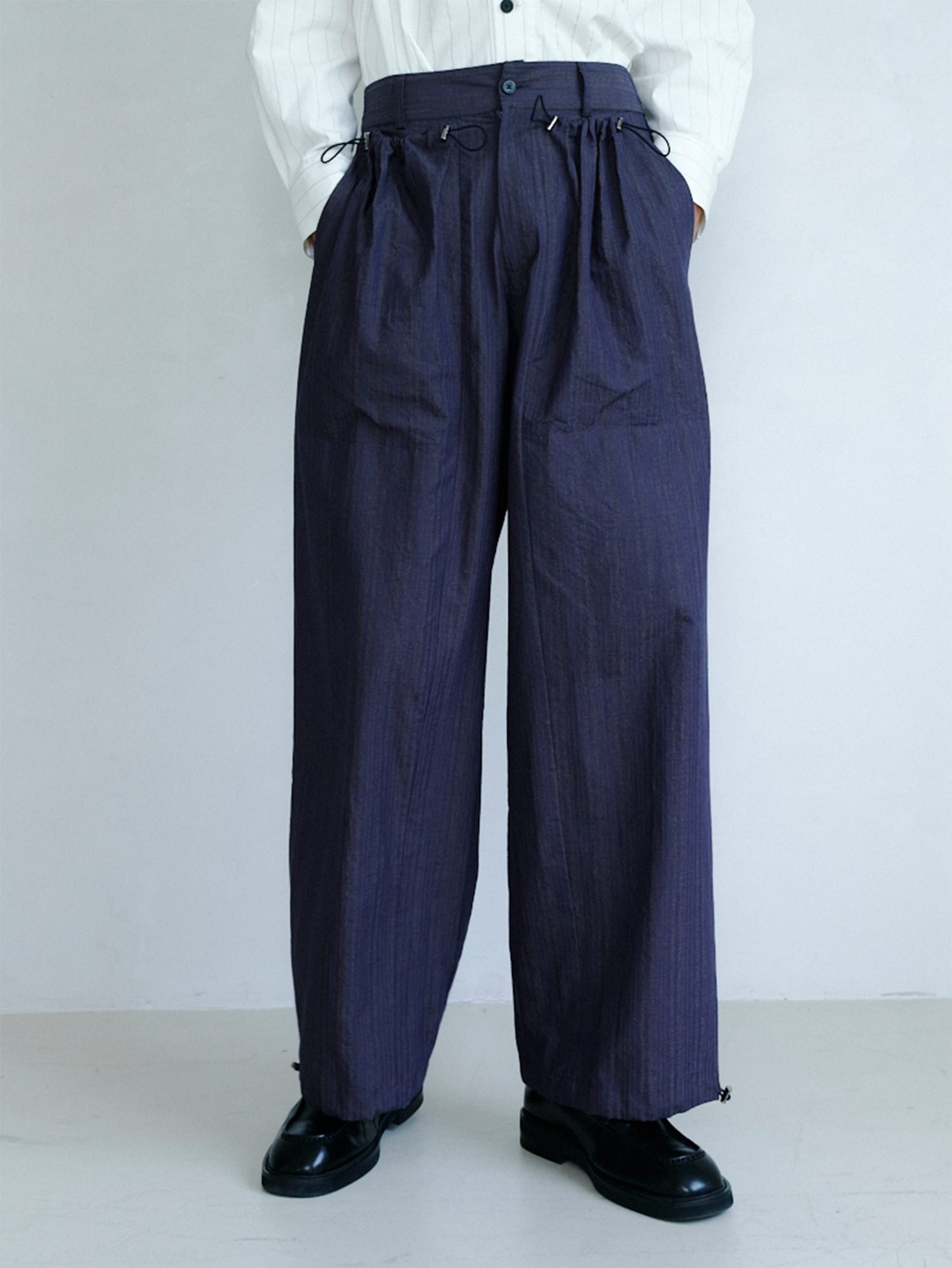 GRAINMUSTARD Drawstring Pleated Straight-Leg Trousers, premium urban and streetwear designers apparel on PROJECTISR.com, GRAINMUSTARD