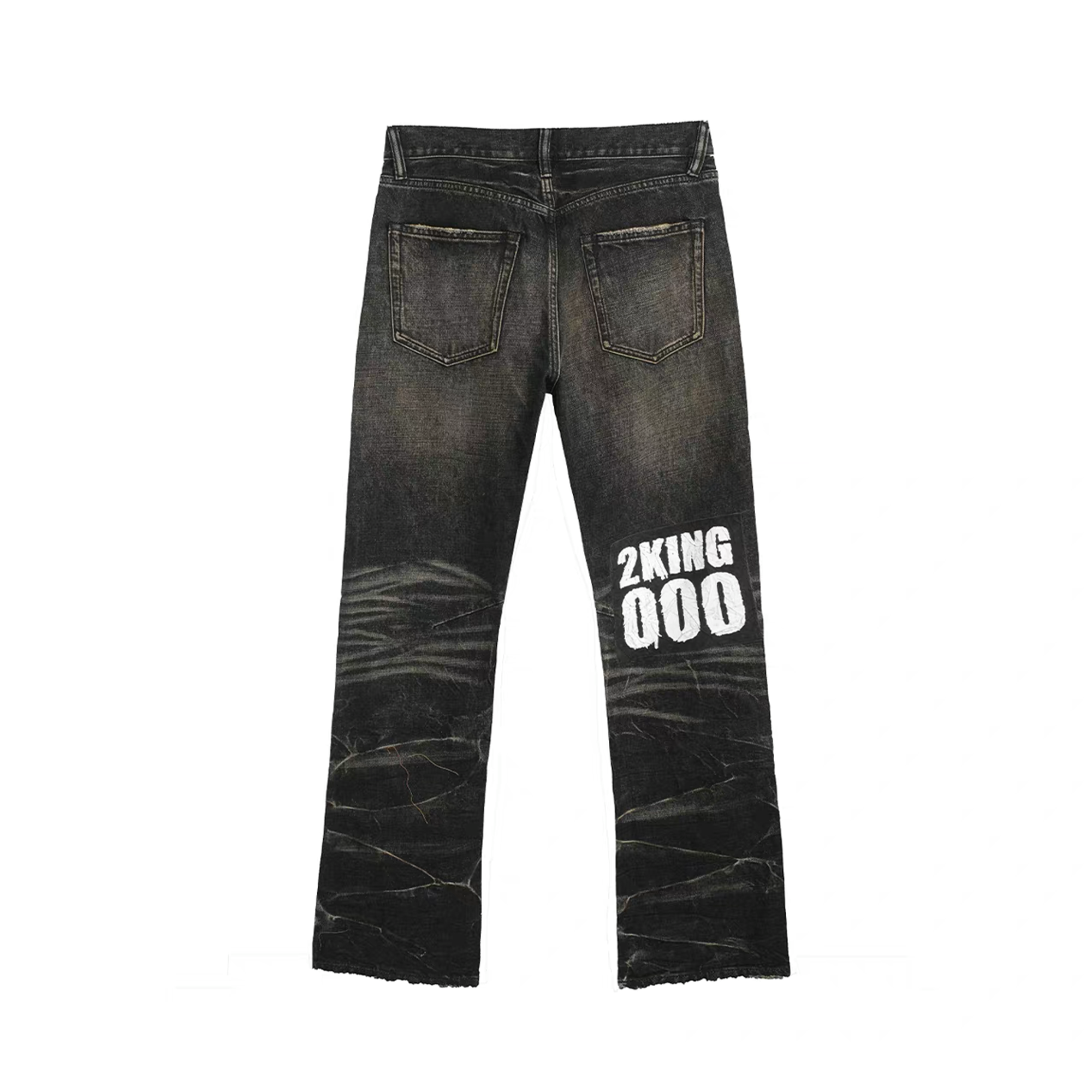 NOTHINGNESS WORLD Distressed Ripple-Wash Graphic Denim Pants, premium urban and streetwear designers apparel on PROJECTISR.com, NOTHINGNESS WORLD