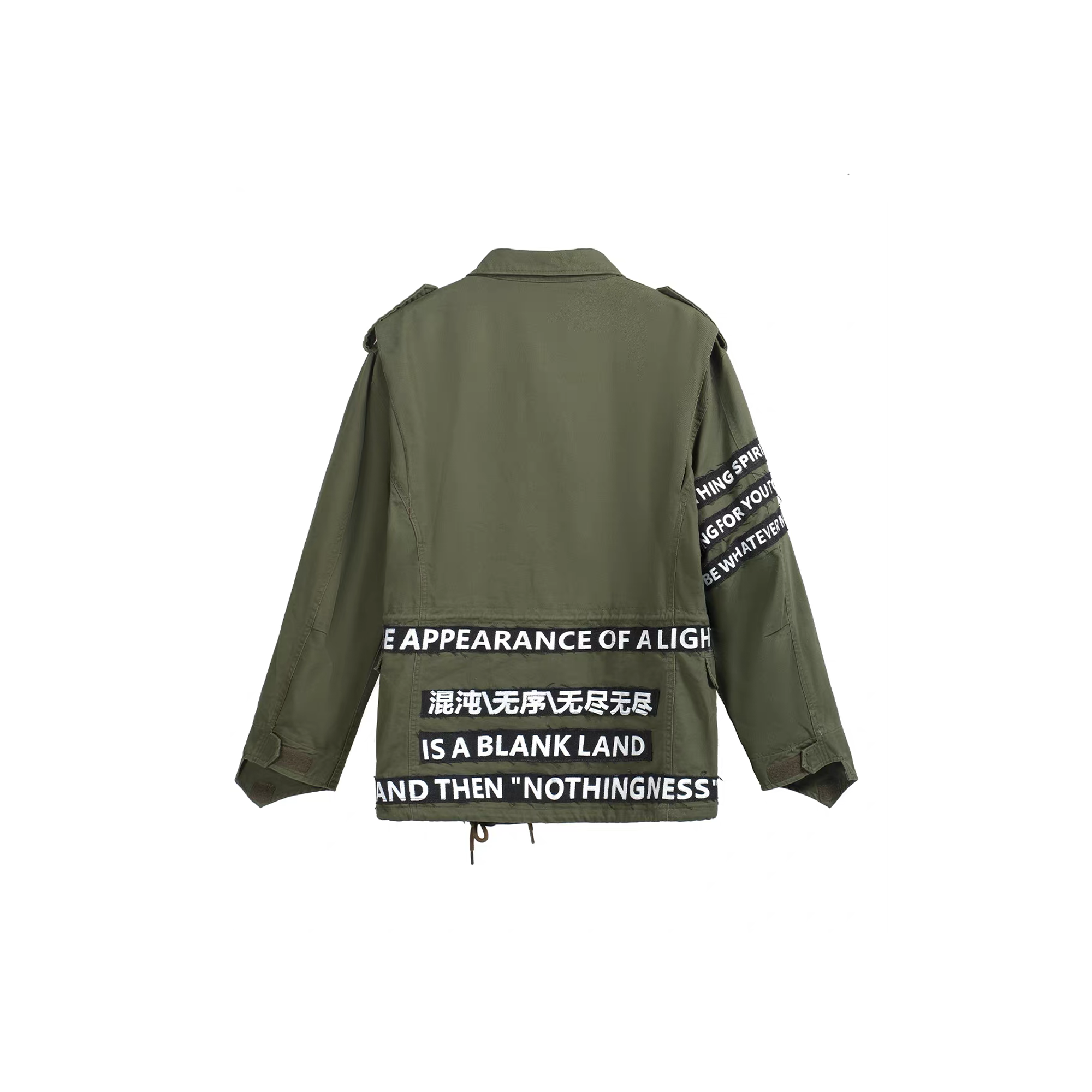NOTHINGNESS WORLD Slogan Patchwork Multi-Pocket Utility Jacket, premium urban and streetwear designers apparel on PROJECTISR.com, NOTHINGNESS WORLD
