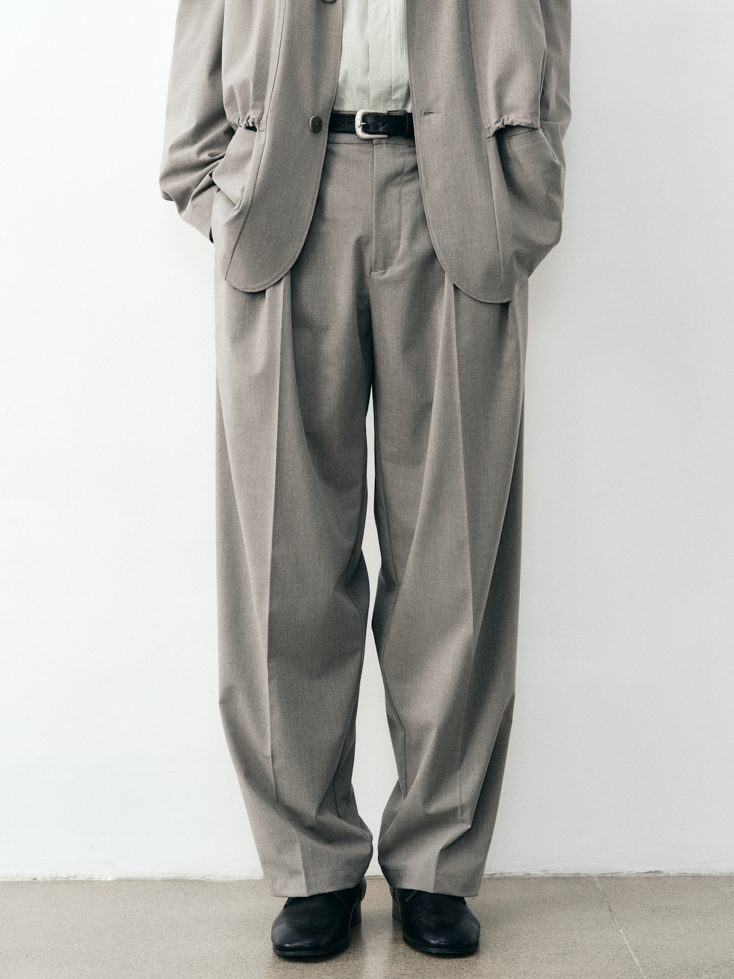 GRAINMUSTARD Wool Blend Double-Pleated Trousers