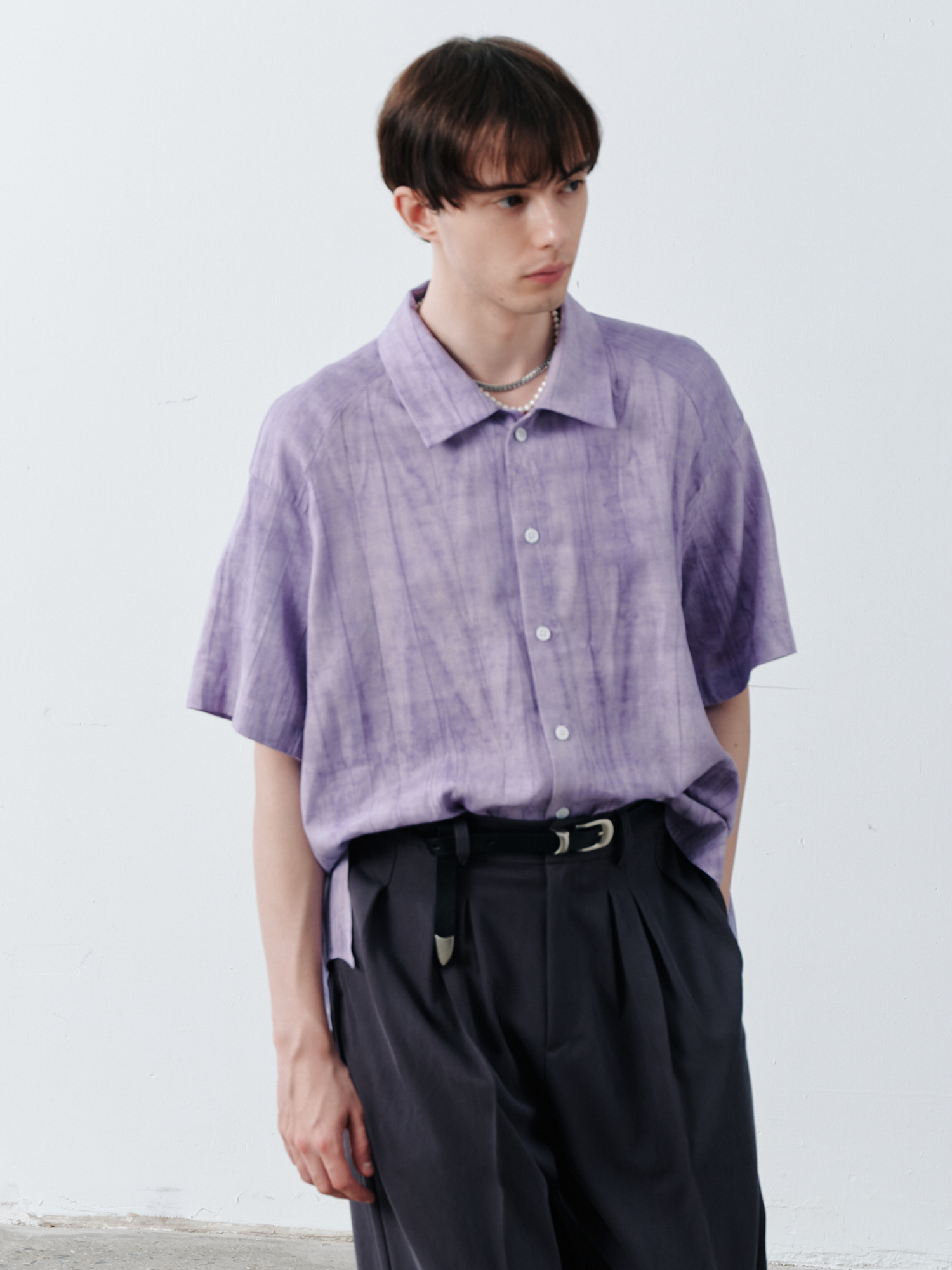 GRAINMUSTARD Crinkled Linen-Cotton Half Shirt, premium urban and streetwear designers apparel on PROJECTISR.com, GRAINMUSTARD