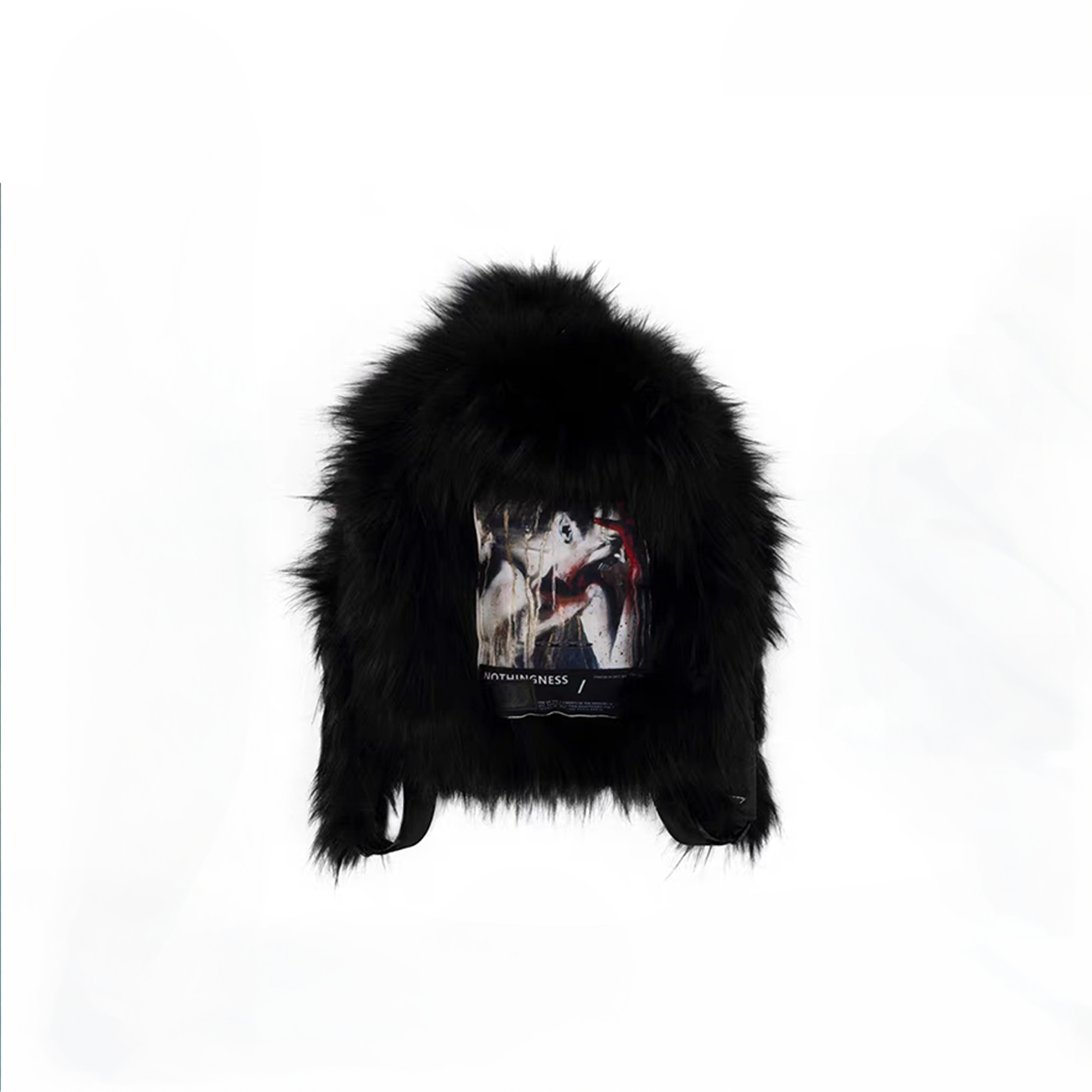 NOTHINGNESS WORLD Shaggy Faux Fur Graphic-Patch Backpack, premium urban and streetwear designers apparel on PROJECTISR.com, NOTHINGNESS WORLD