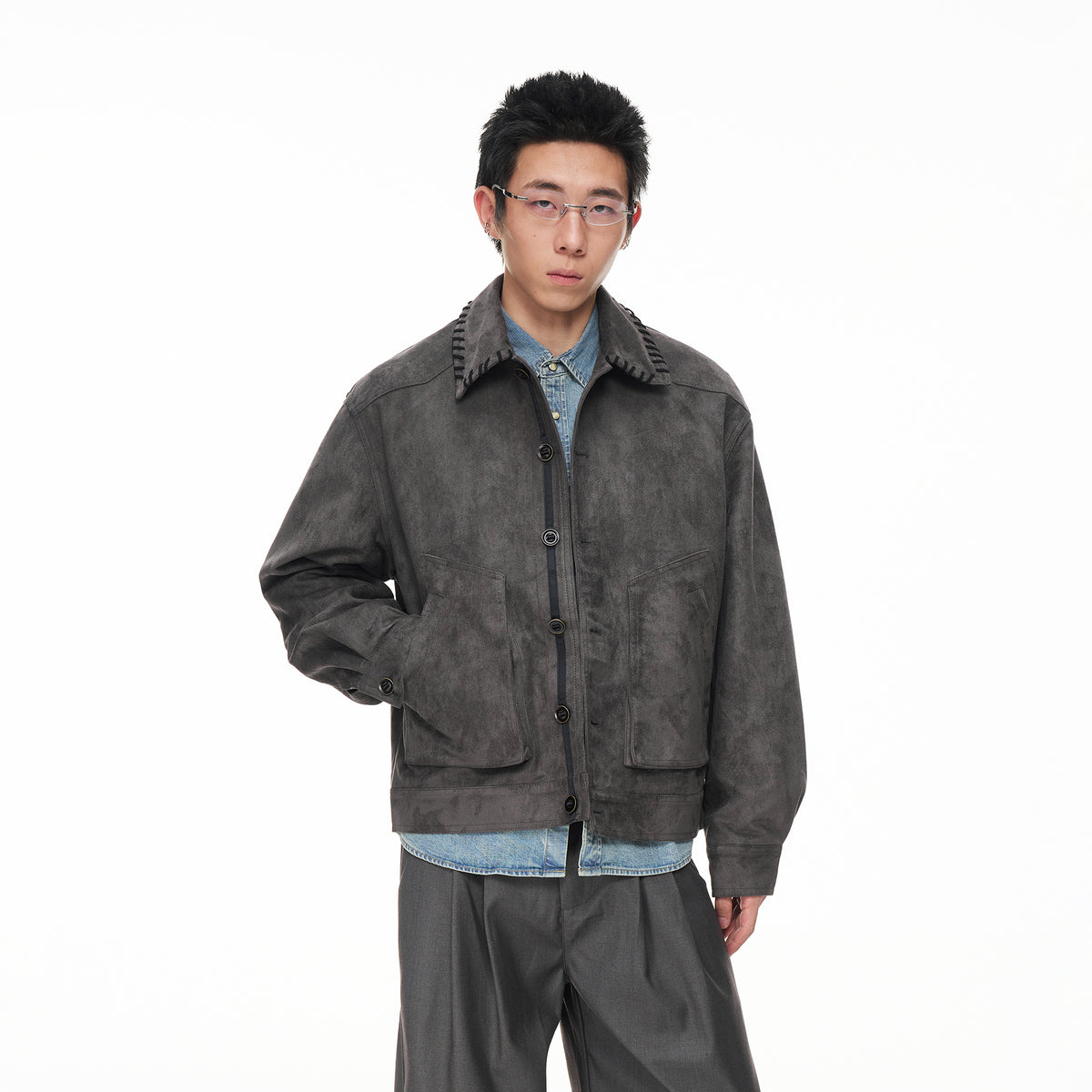 BOTANICA Retro Faux Suede Flap-Pocket Biker Jacket