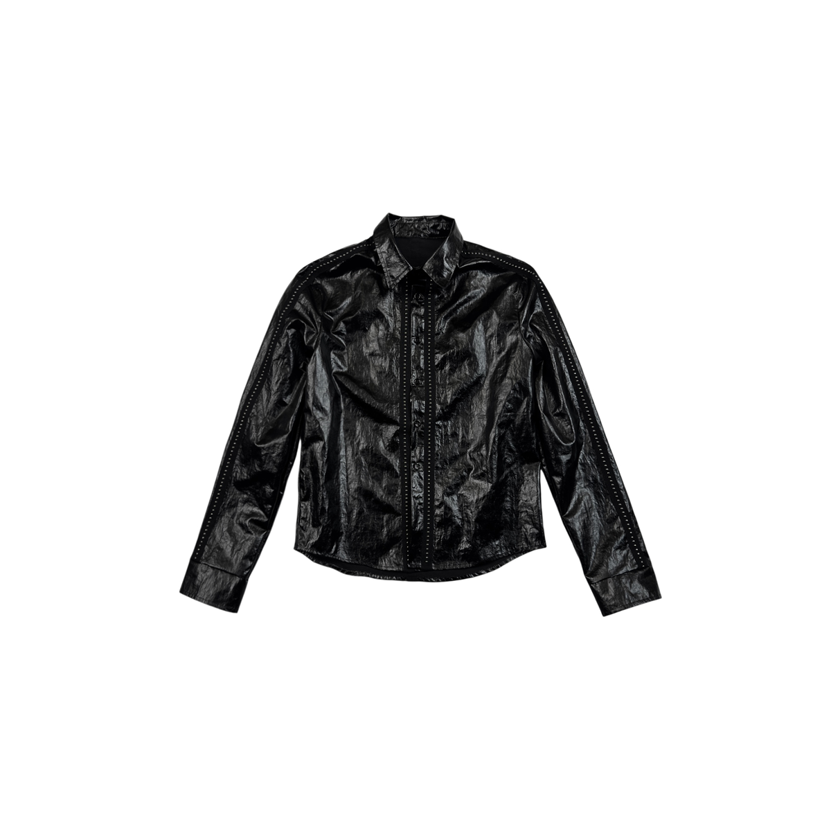 SAXGENWON Rivet Webbing Spliced Coated Long-Sleeve Shirt