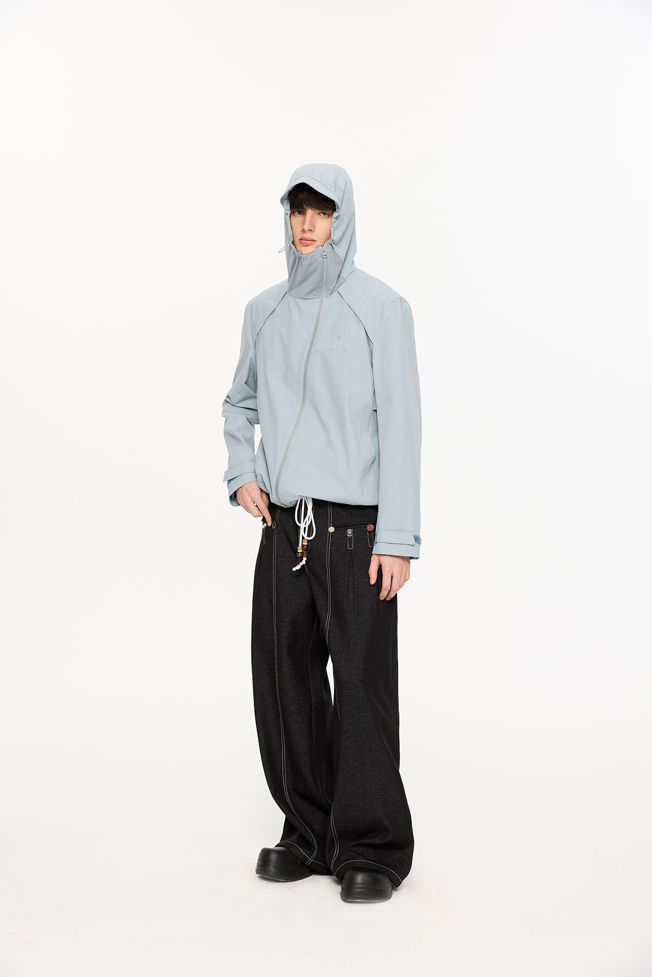KREATE Asymmetric-Zip Teflon Hooded Jacket, premium urban and streetwear designers apparel on PROJECTISR.com, KREATE
