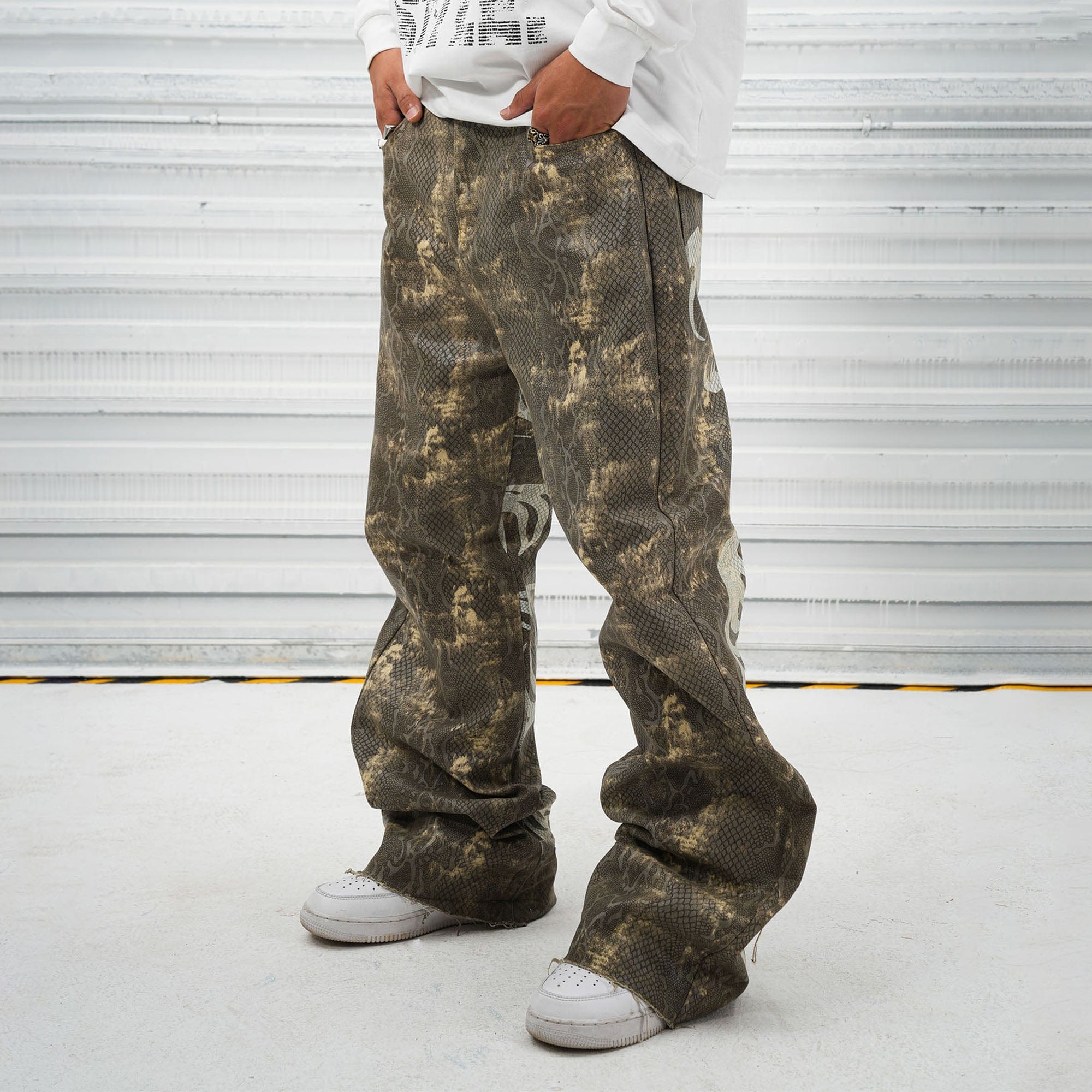 VINKID Snakeskin Waxed Baggy Pants, premium urban and streetwear designers apparel on PROJECTISR.com, VINKID