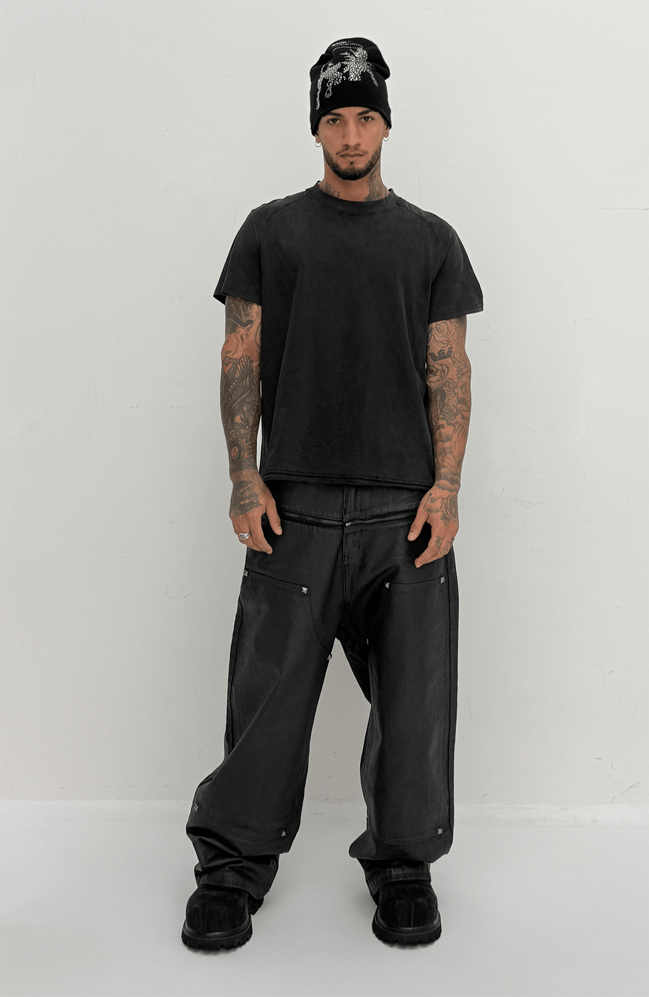 TECNINEGROUP Waxed Double-Knee Diamond Pockets Jeans