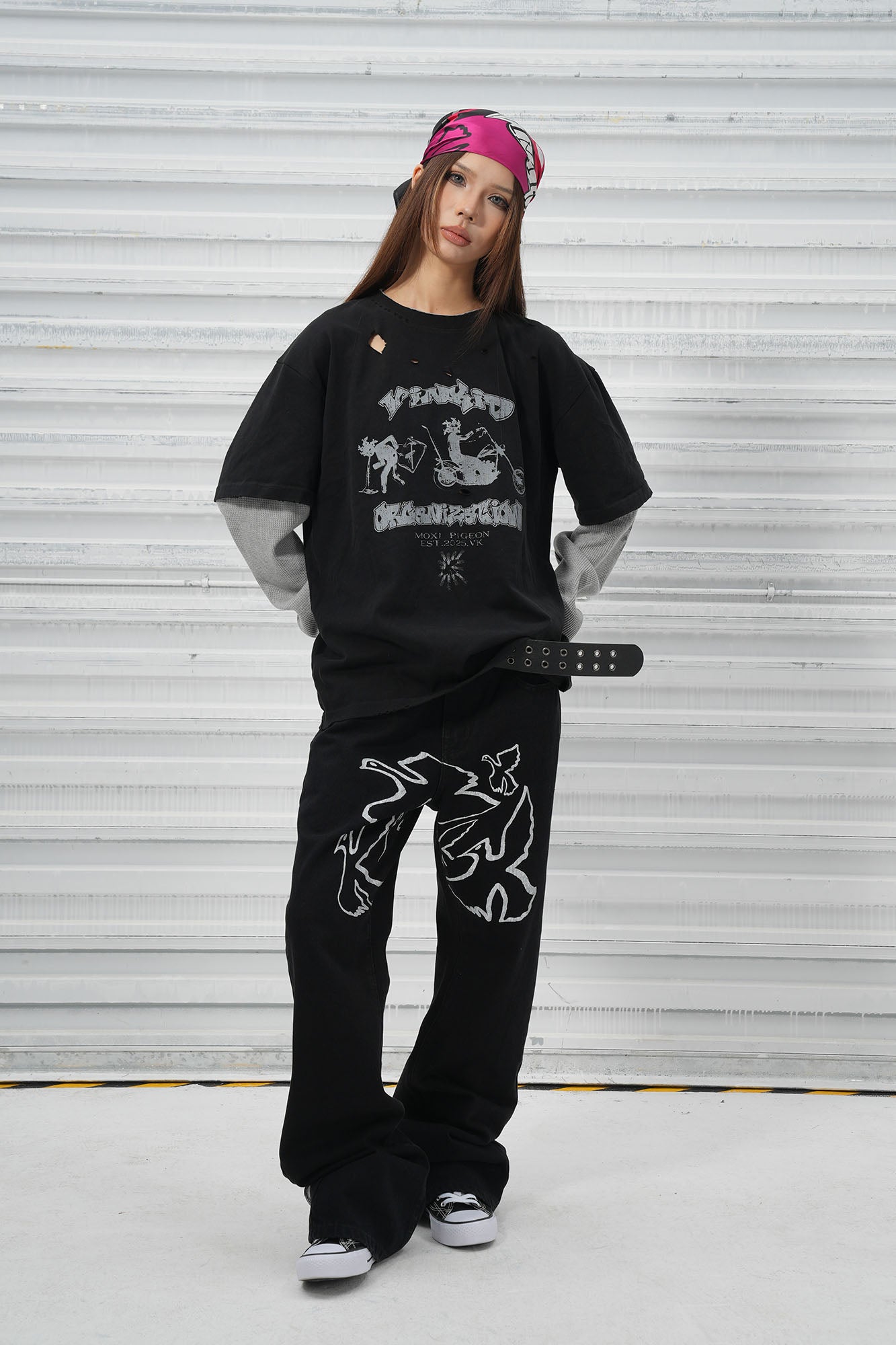 VINKID Flock of Doves Graphic Jeans, premium urban and streetwear designers apparel on PROJECTISR.com, VINKID