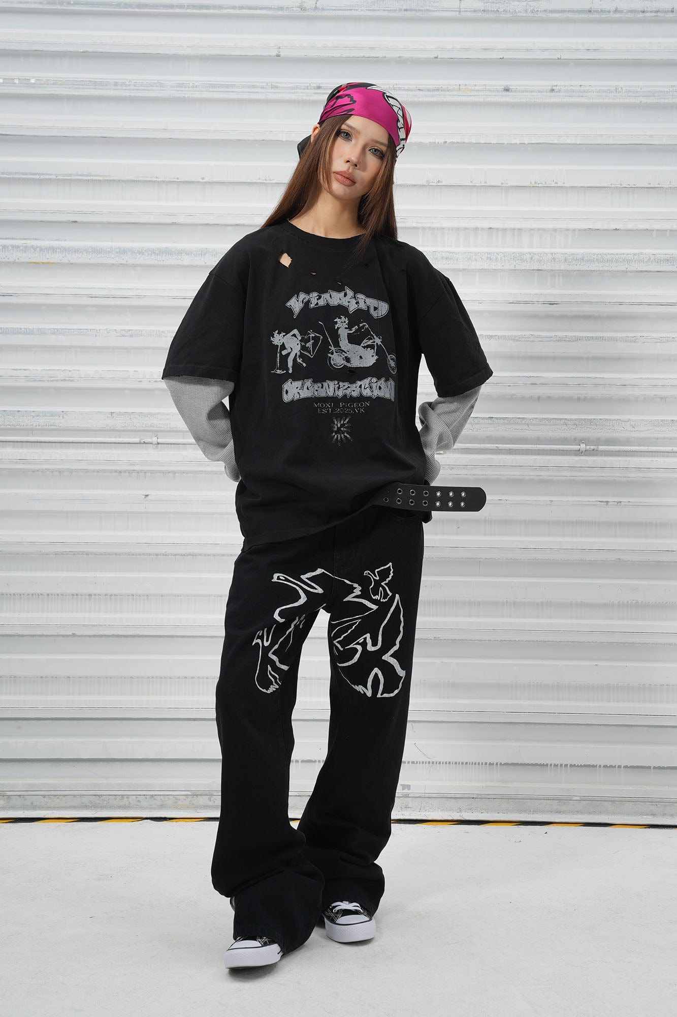 VINKID Flock of Doves Graphic Jeans, premium urban and streetwear designers apparel on PROJECTISR.com, VINKID
