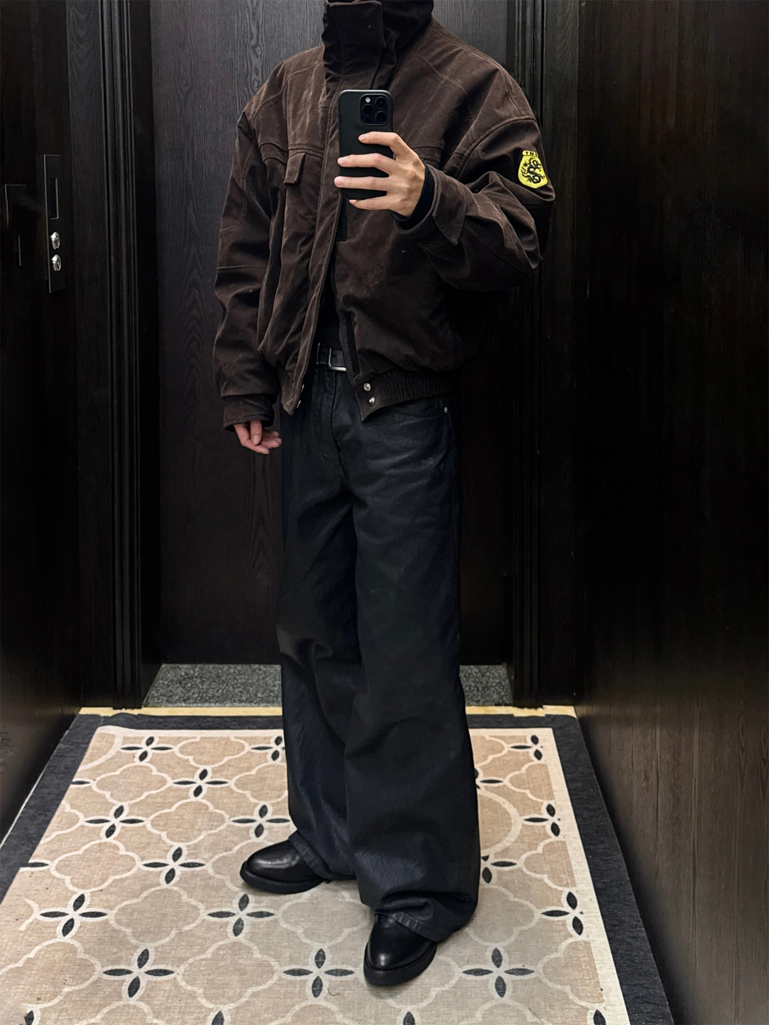 TRECLUB Faux Suede Utility Bomber Jacket