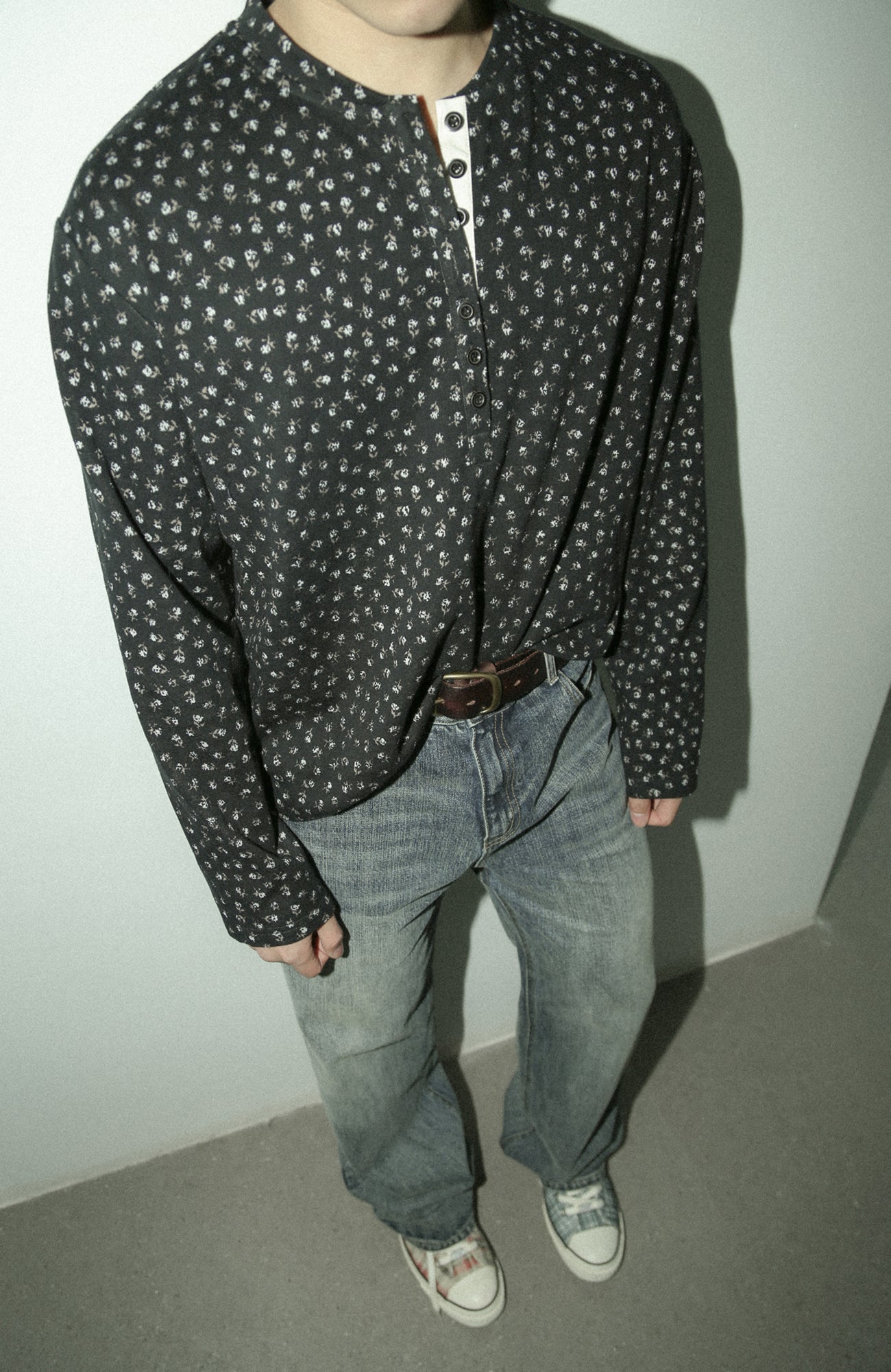TRECLUB Floral Henley Long Sleeve, premium urban and streetwear designers apparel on PROJECTISR.com, TRECLUB