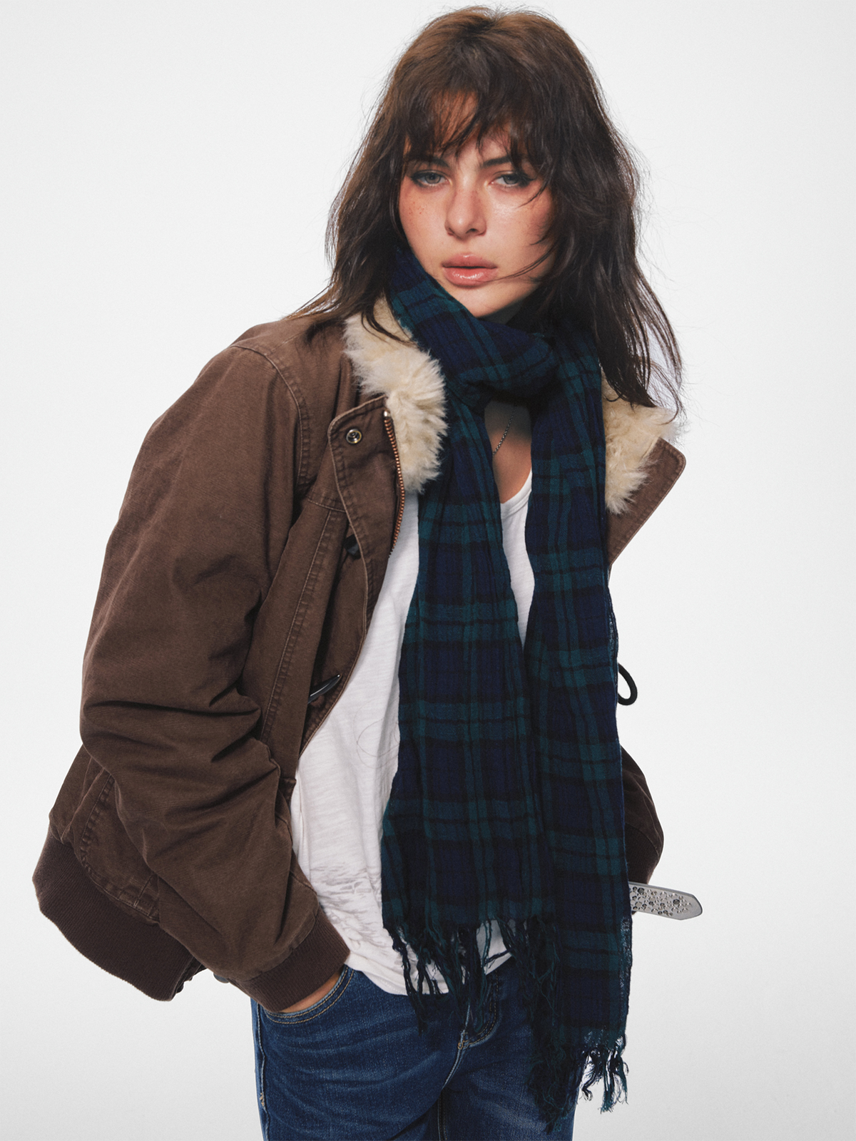 TRECLUB Retro Frayed-Edge Plaid Scarf, premium urban and streetwear designers apparel on PROJECTISR.com, TRECLUB