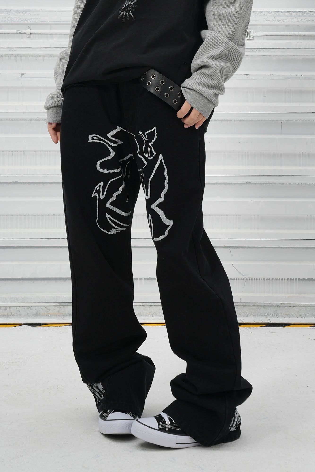 VINKID Flock of Doves Graphic Jeans, premium urban and streetwear designers apparel on PROJECTISR.com, VINKID
