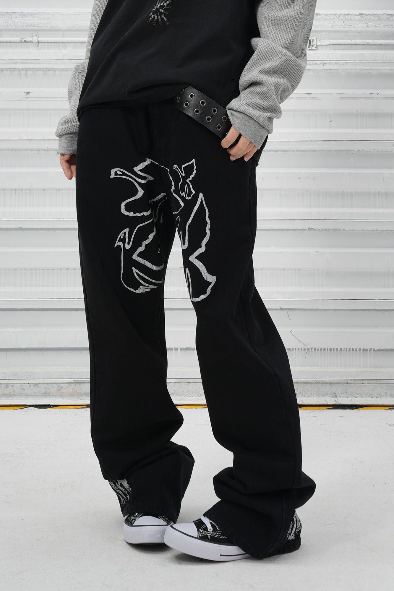 VINKID Flock of Doves Graphic Jeans, premium urban and streetwear designers apparel on PROJECTISR.com, VINKID