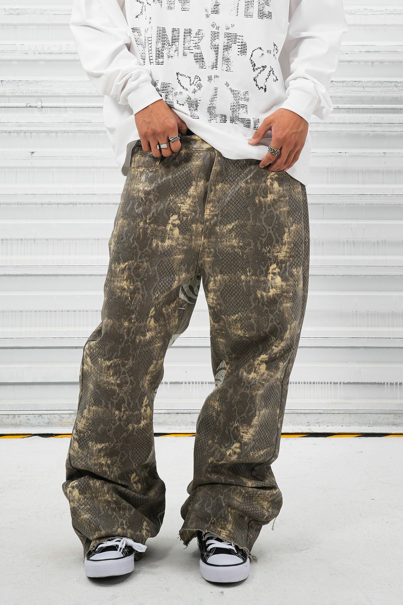 VINKID Snakeskin Waxed Baggy Pants, premium urban and streetwear designers apparel on PROJECTISR.com, VINKID