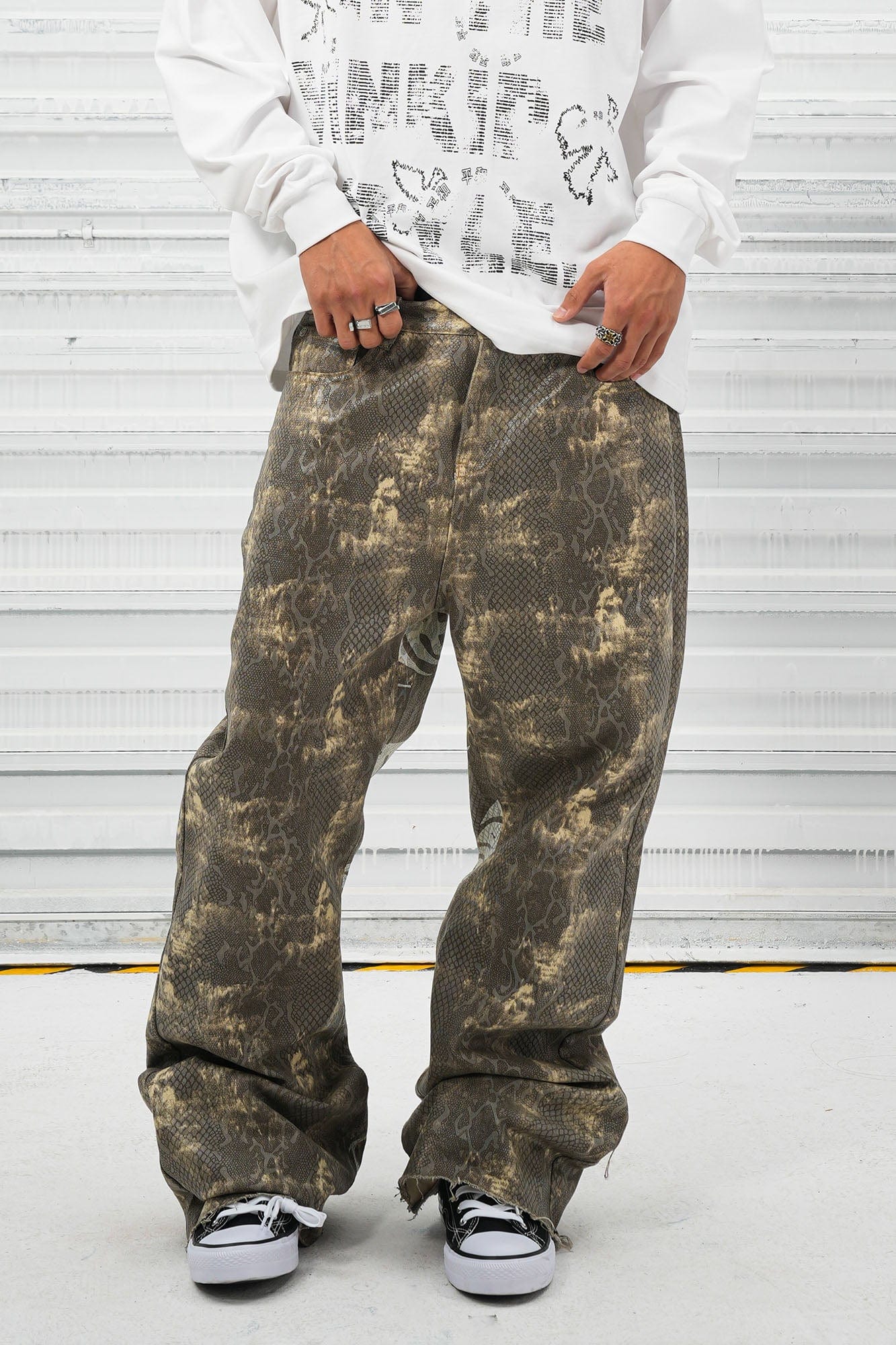VINKID Snakeskin Waxed Baggy Pants, premium urban and streetwear designers apparel on PROJECTISR.com, VINKID