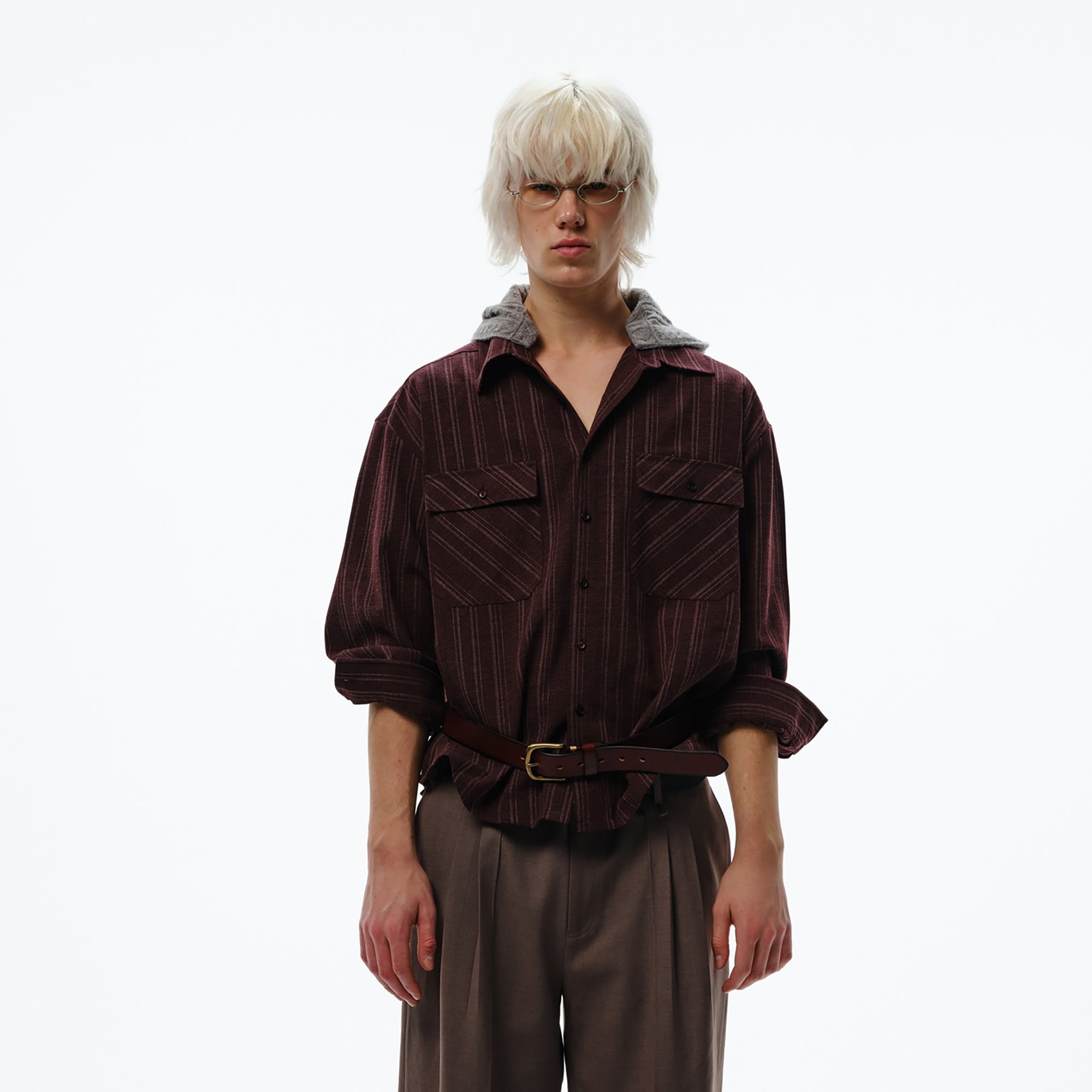 TRECLUB Retro Faux-Layer Hooded Button-Up Shirt, premium urban and streetwear designers apparel on PROJECTISR.com, TRECLUB