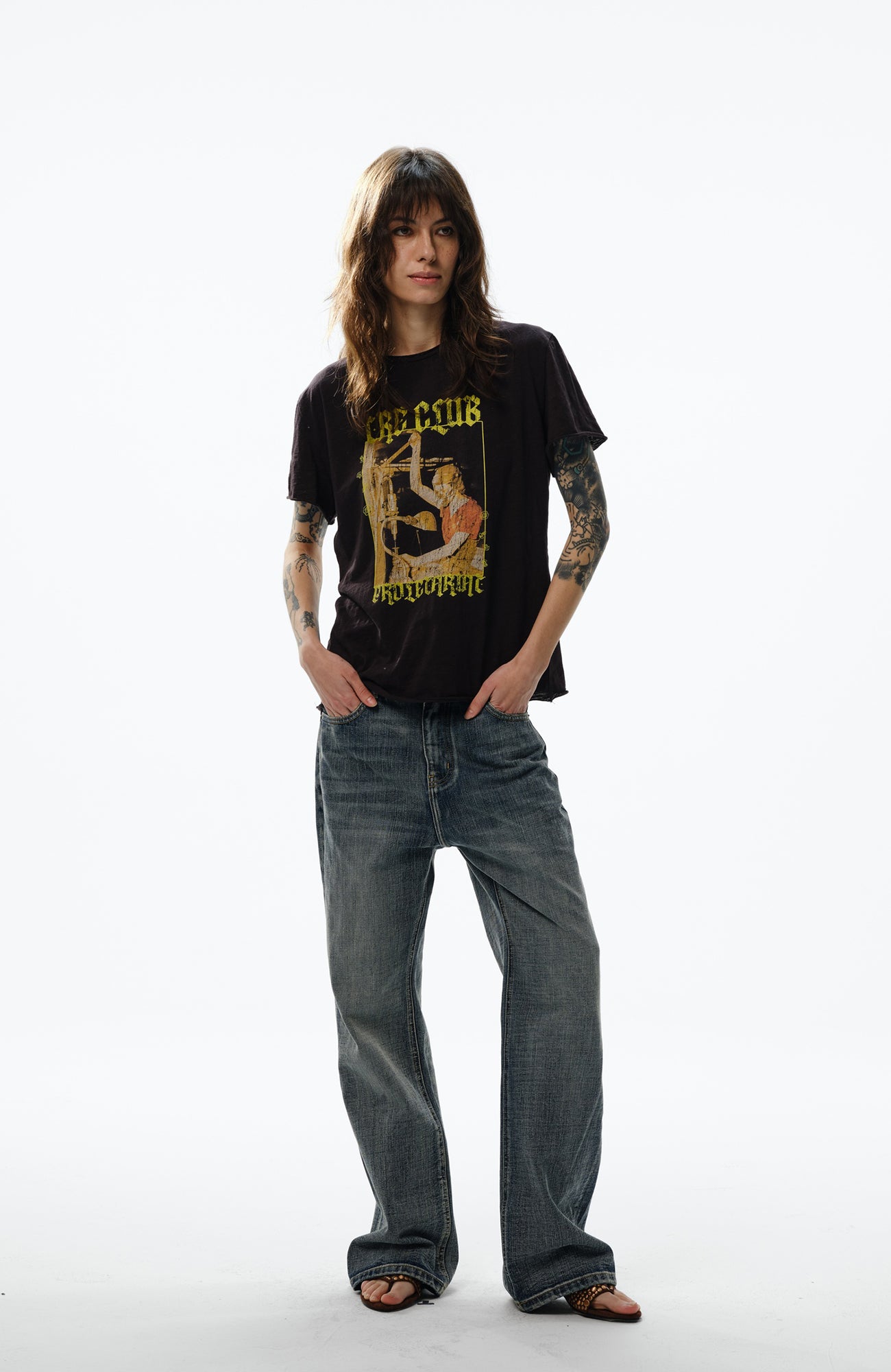 TRECLUB Retro Slub-Wash Straight-Leg Jeans, premium urban and streetwear designers apparel on PROJECTISR.com, TRECLUB