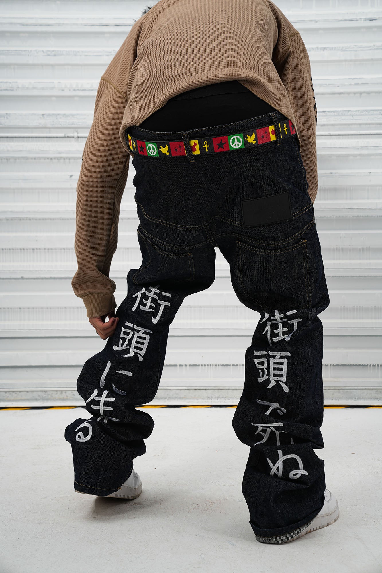 VINKID Street Kanji Graphic Panel Raw Jeans, premium urban and streetwear designers apparel on PROJECTISR.com, VINKID