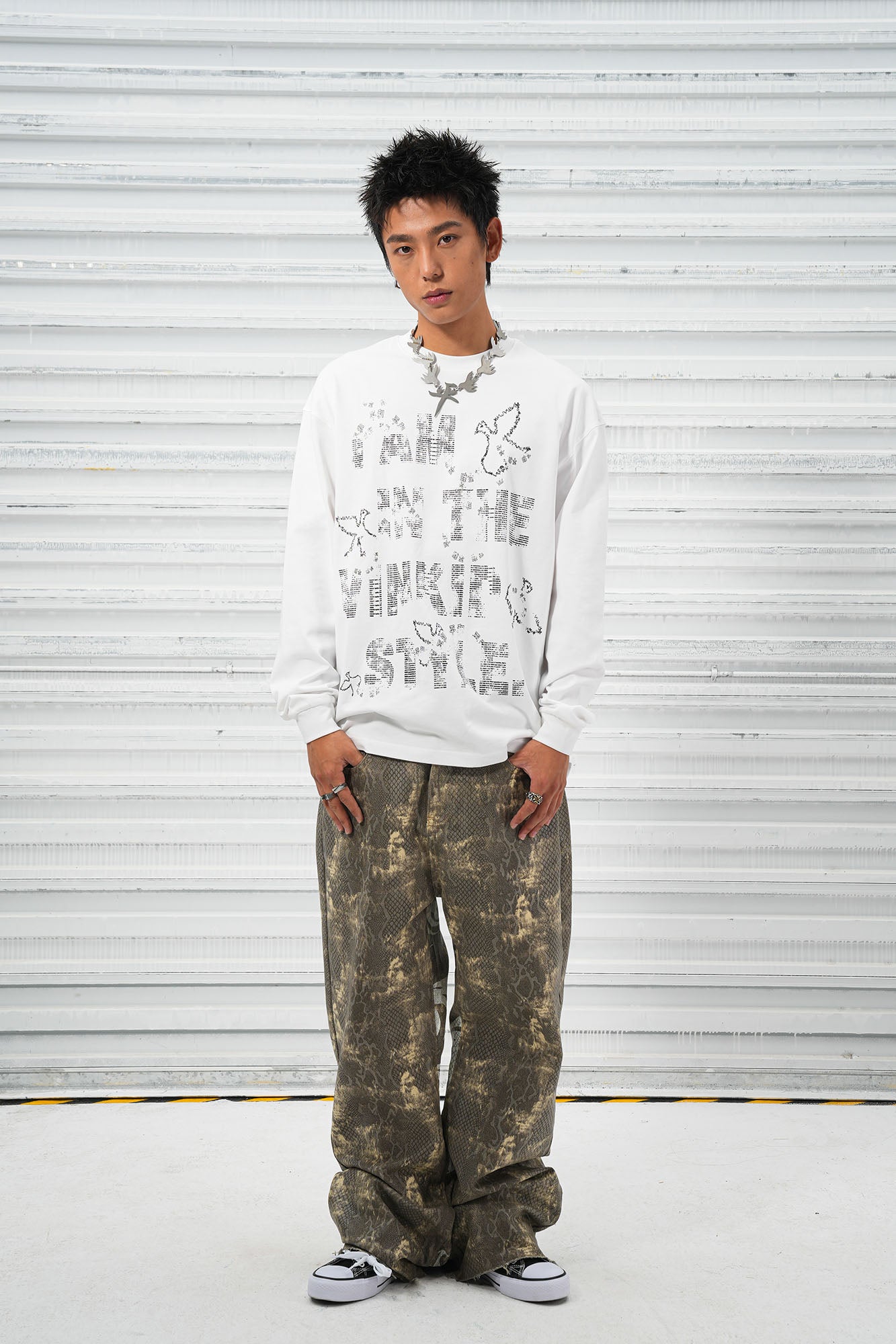 VINKID Snakeskin Waxed Baggy Pants, premium urban and streetwear designers apparel on PROJECTISR.com, VINKID