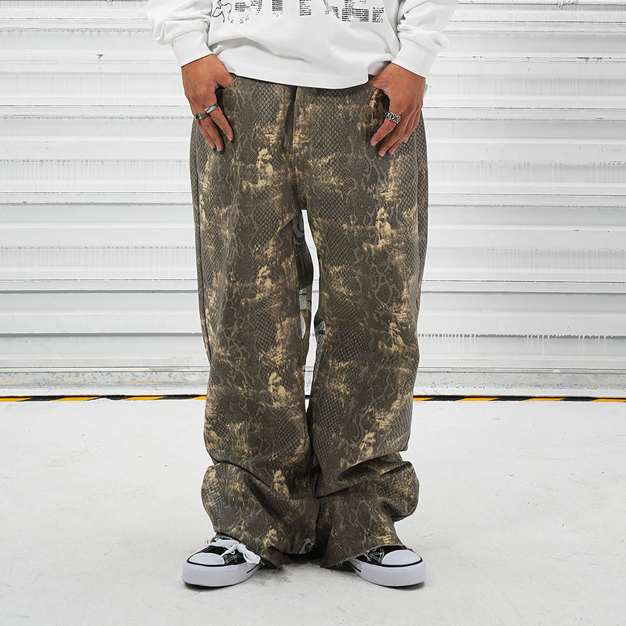VINKID Snakeskin Waxed Baggy Pants, premium urban and streetwear designers apparel on PROJECTISR.com, VINKID