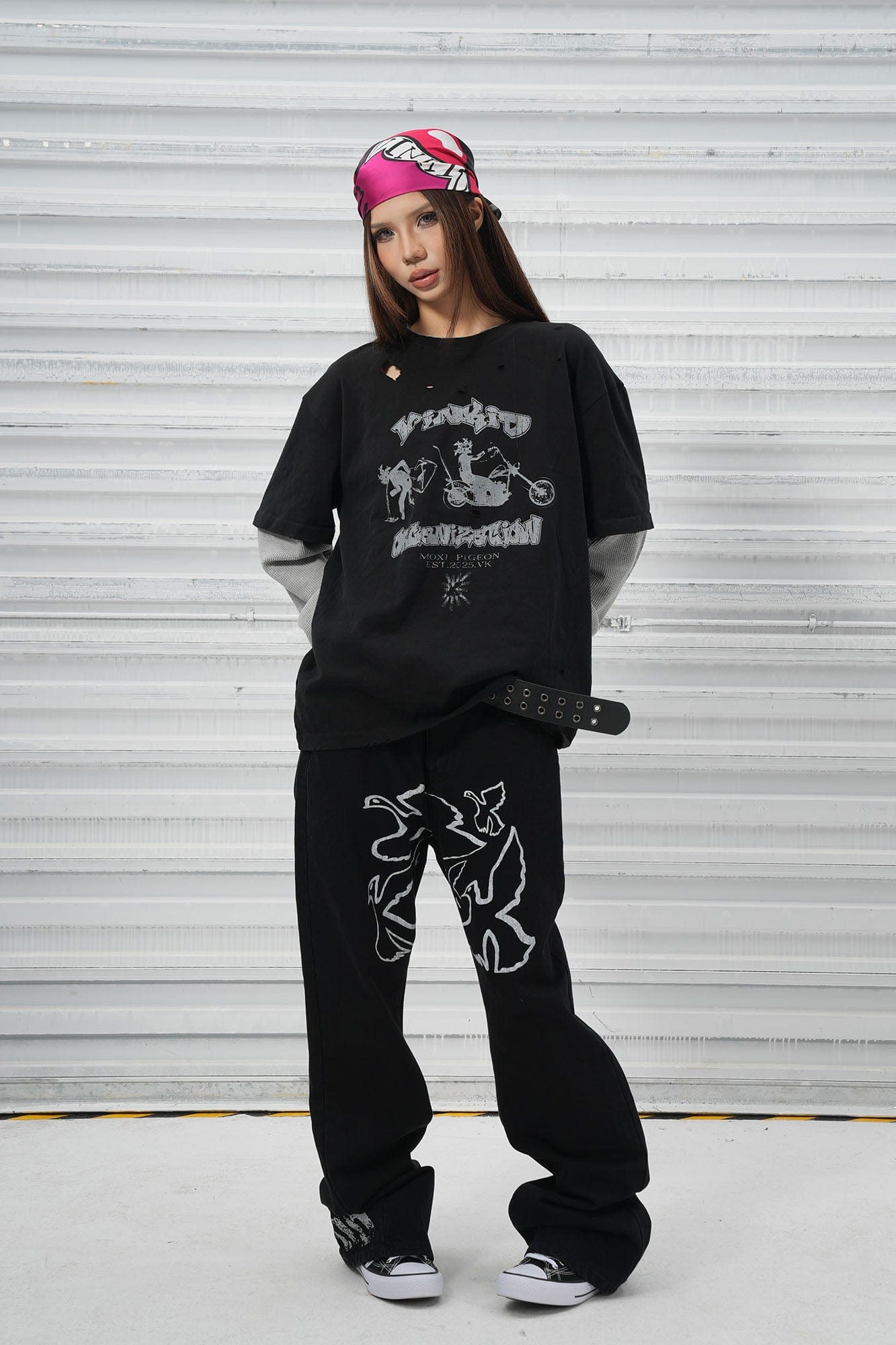 VINKID Flock of Doves Graphic Jeans, premium urban and streetwear designers apparel on PROJECTISR.com, VINKID