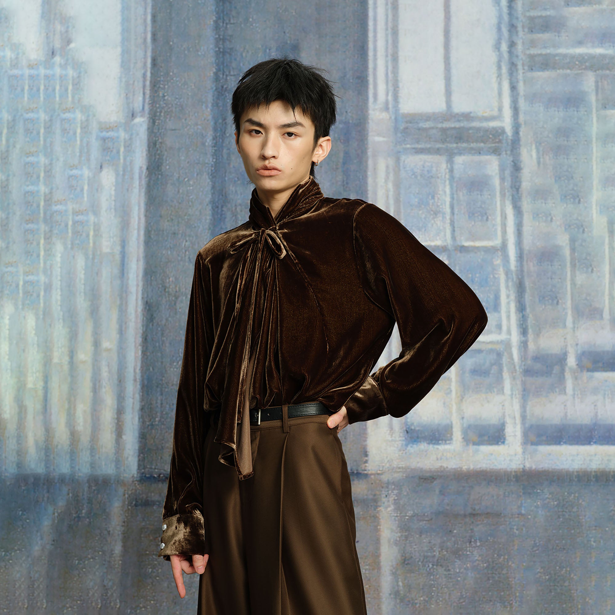 TUIMU Velvet Bow-Tie Blouse, premium urban and streetwear designers apparel on PROJECTISR.com, TUIMU