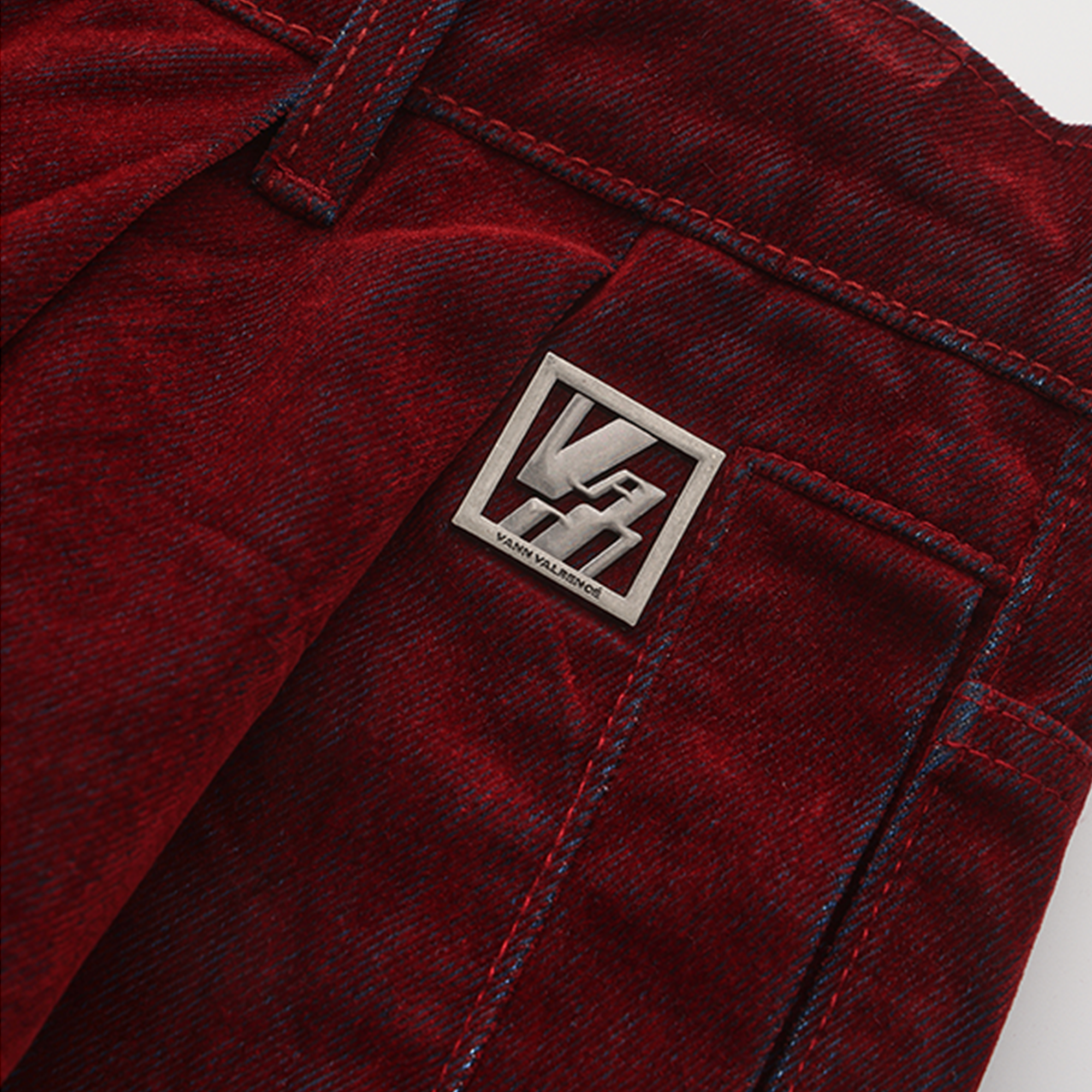 VANN VALRENCE Diamond-Studded Velvet Barrel Leg Trousers