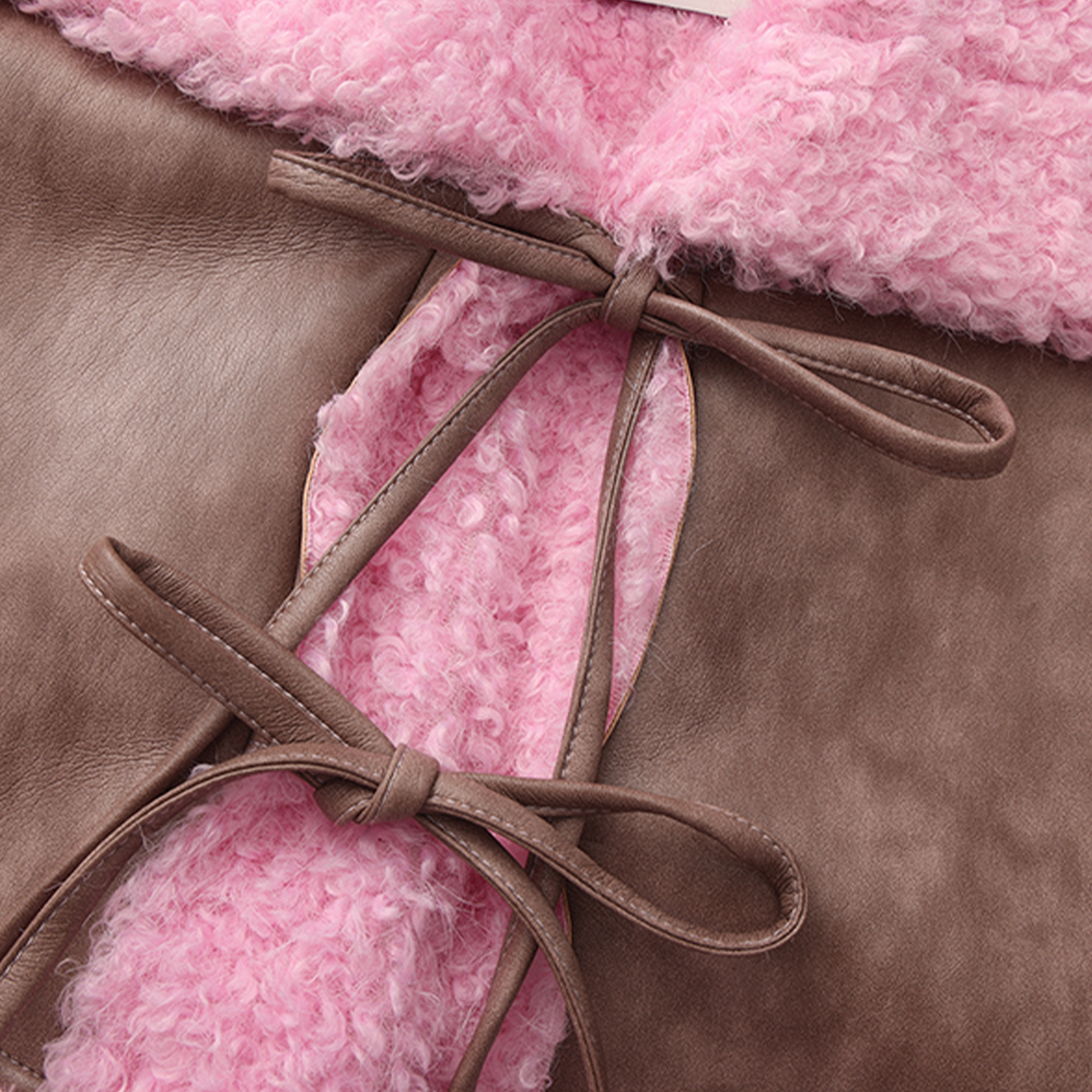 VANN VALRENCE Shearling-Trim Panel PU Long Coat