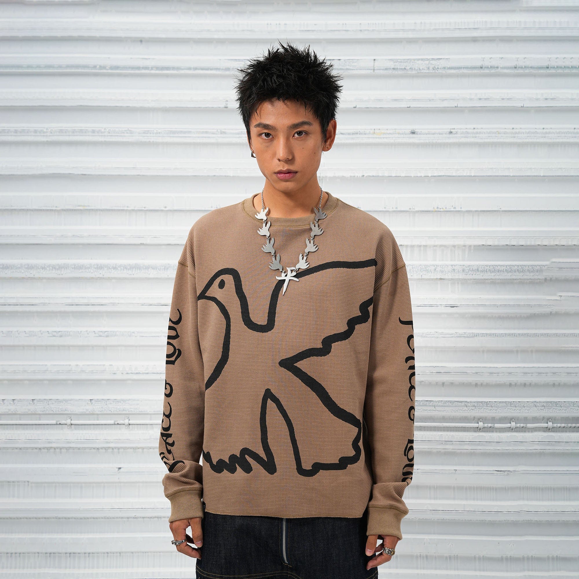 VINKID Pigeon Graphic Waffle Sweatshirt, premium urban and streetwear designers apparel on PROJECTISR.com, VINKID