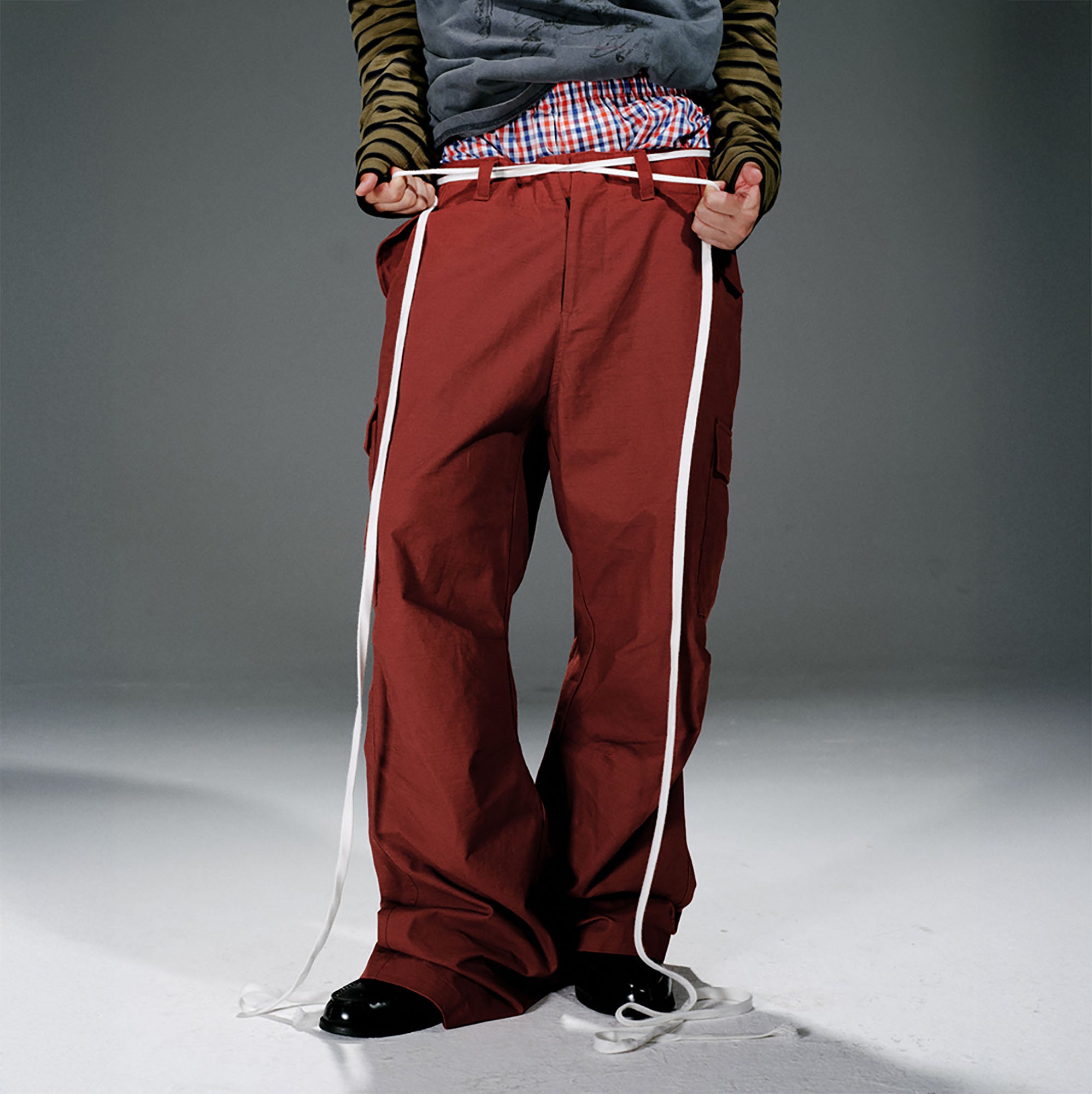 TRECLUB Distressed Wrinkled Cargo Pants