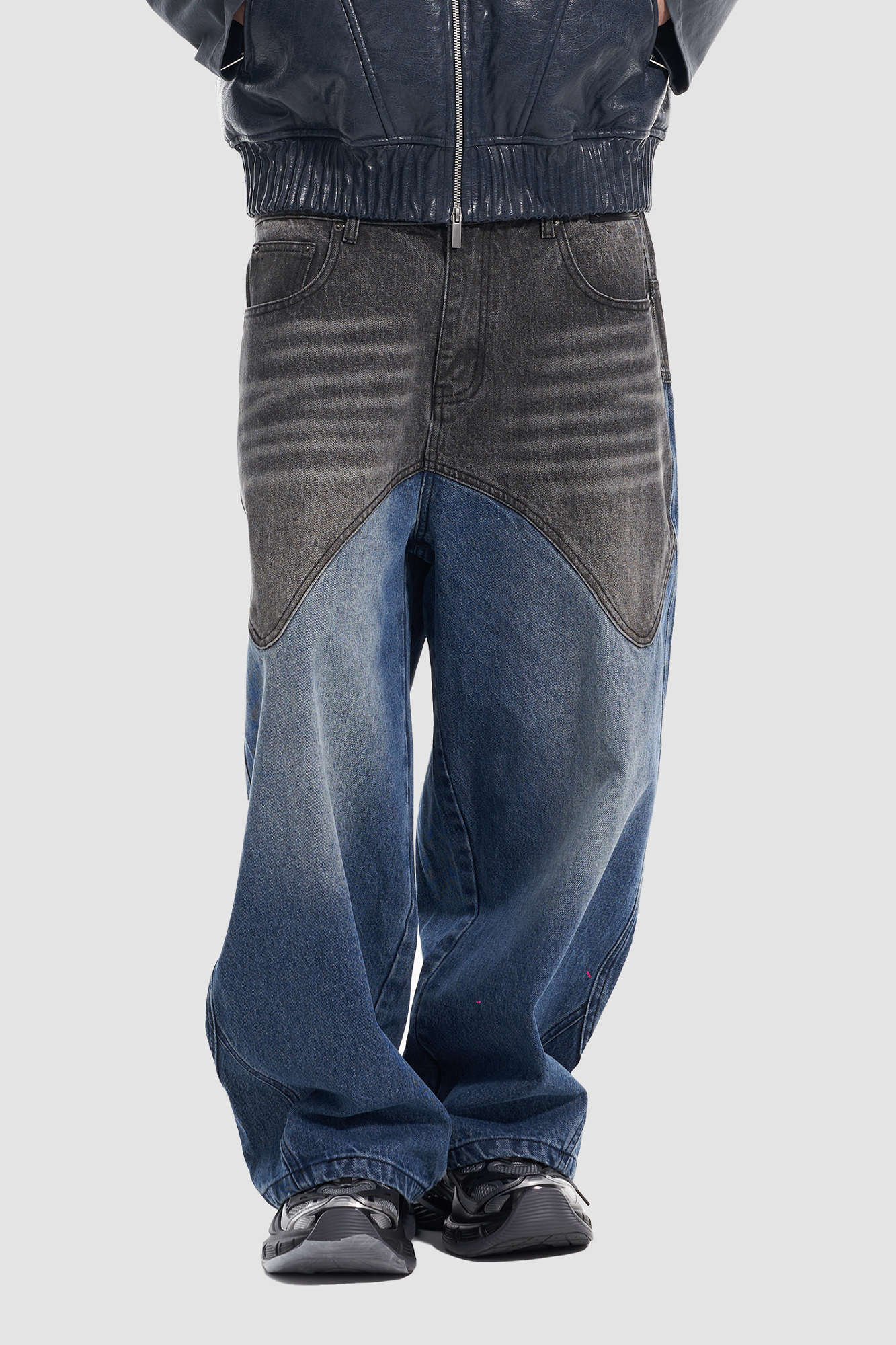 VANN VALRENCE Contrast Faded-Wash Paneled Jeans