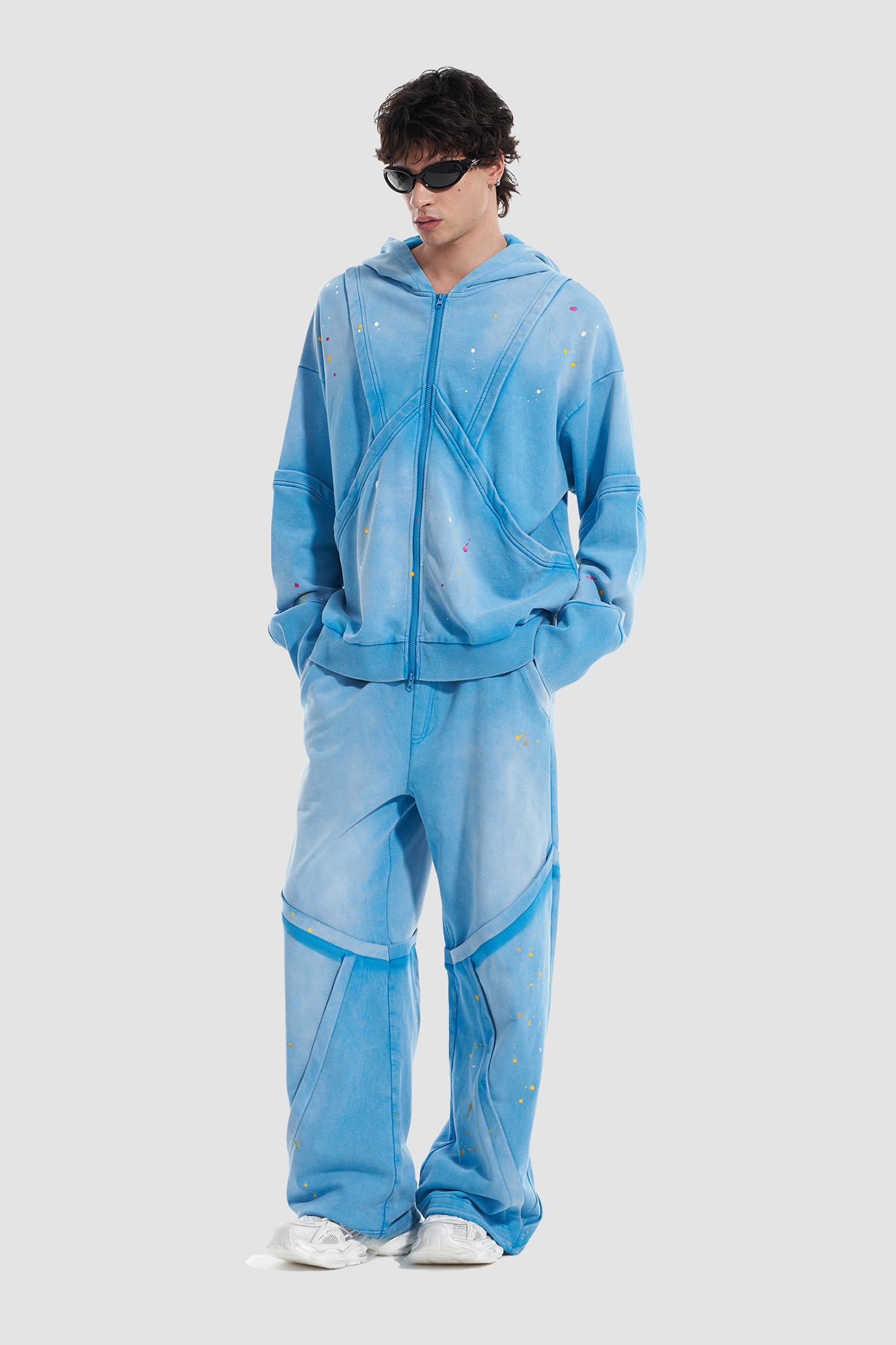 VANN VALRENCE Washed Paint-Splattered Paneled Pants