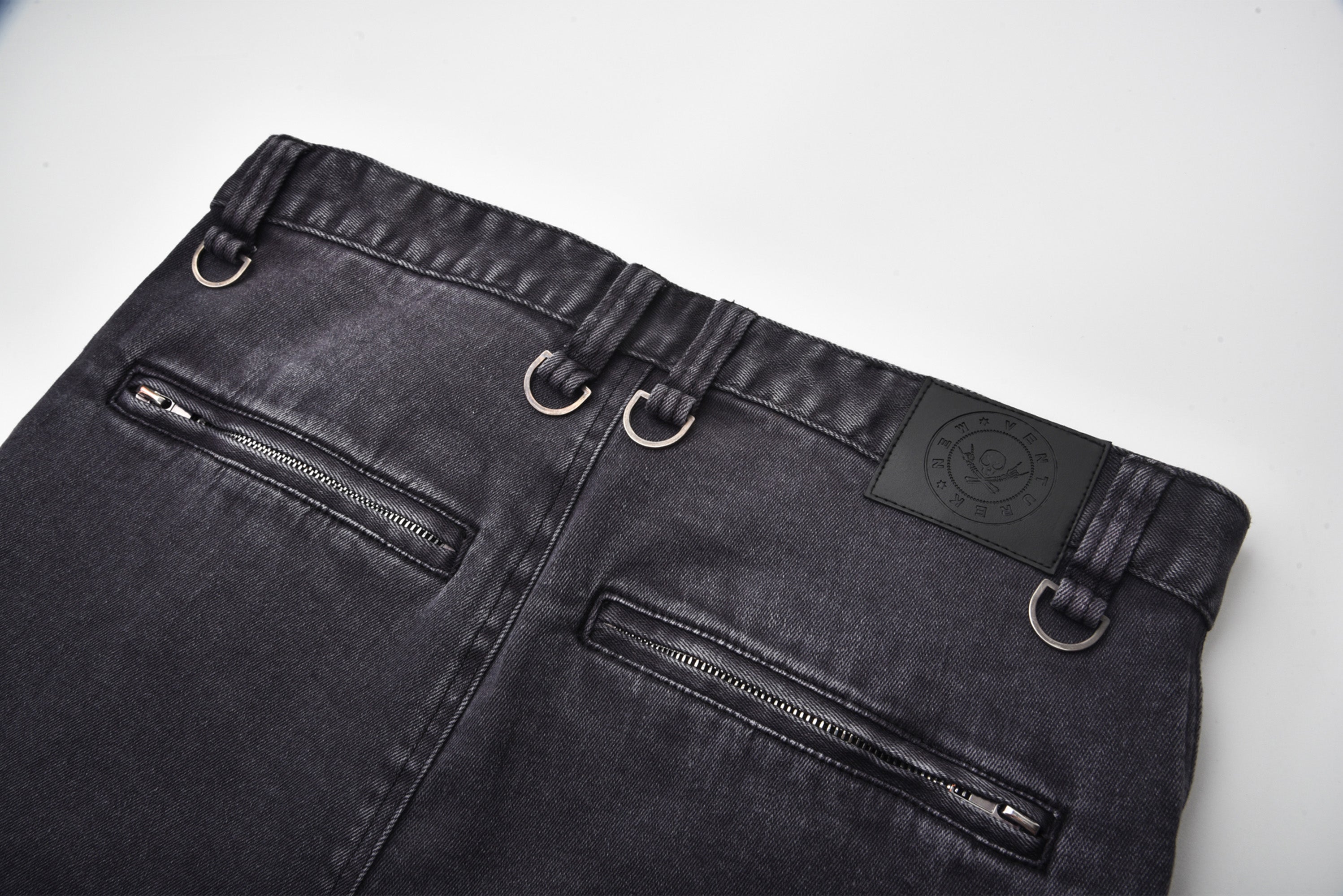 VENTUREK Washed Patch Studded Raw-Edge Shorts, premium urban and streetwear designers apparel on PROJECTISR.com, VENTUREK
